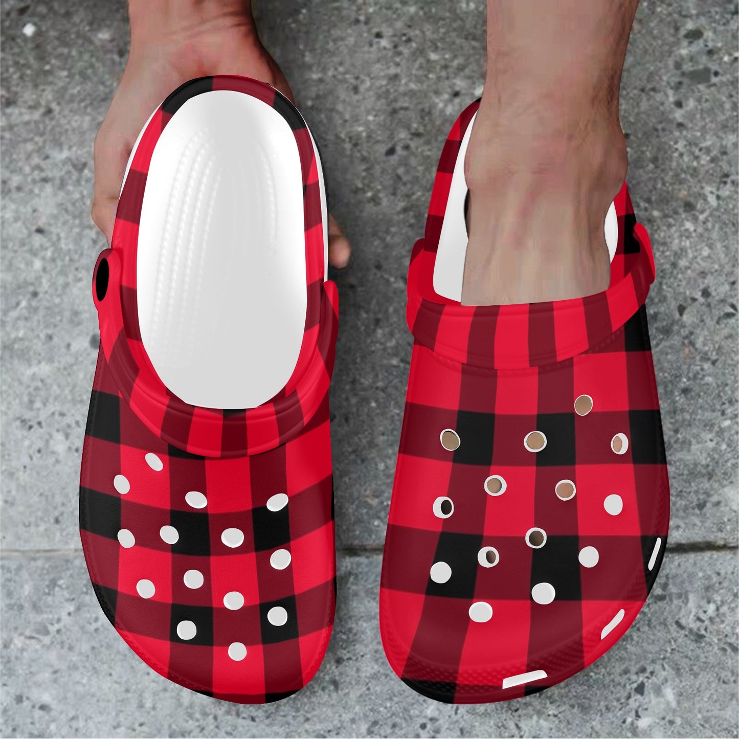 Buffalo Plaid Clogs, Red Black Adult Shoes
