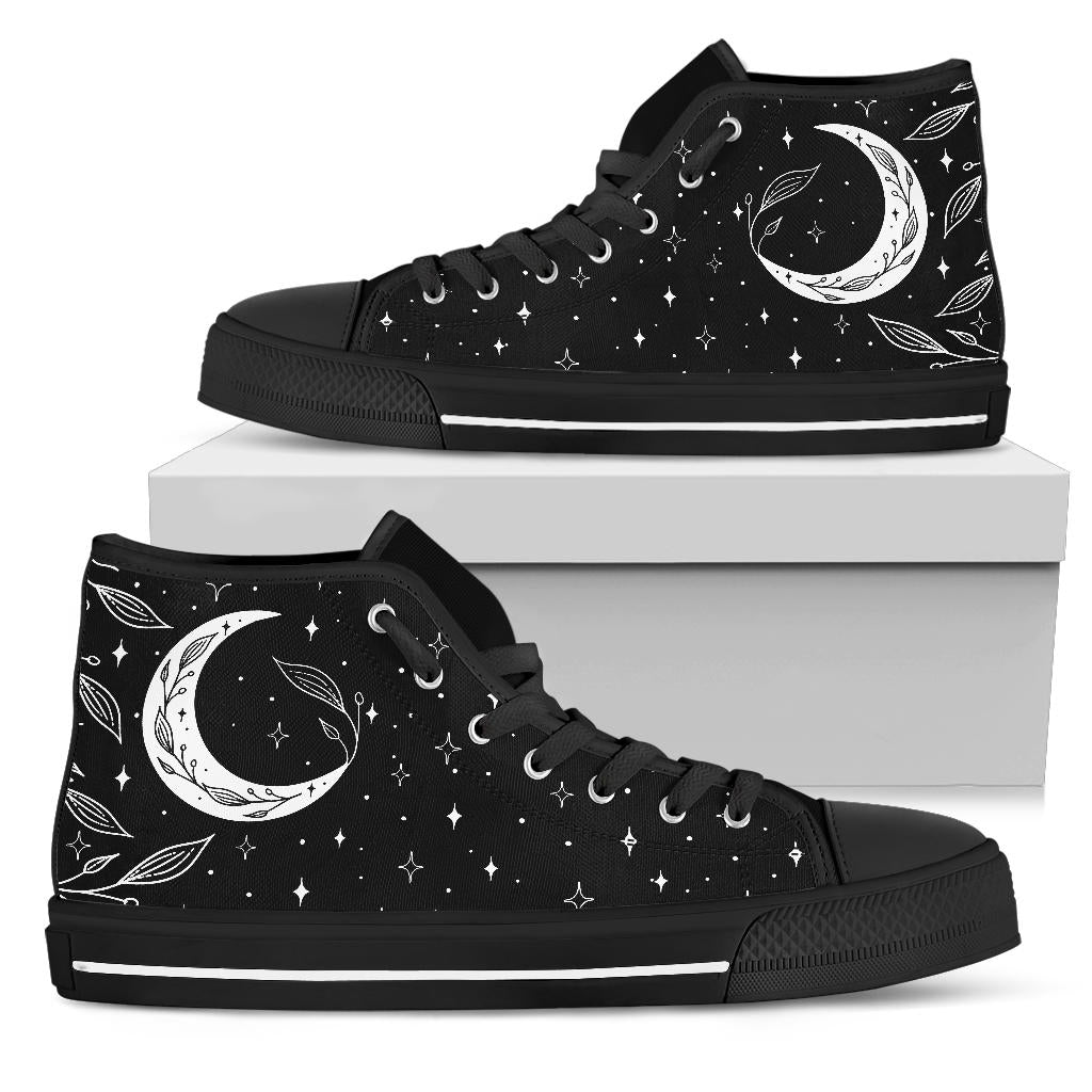 witchy sneakers, black moon shoes, celestial high tops