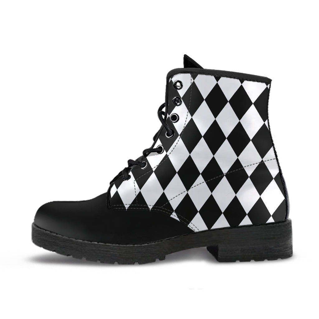 B&W Harlequin Ankle Boots, Lace Up Harley Boots