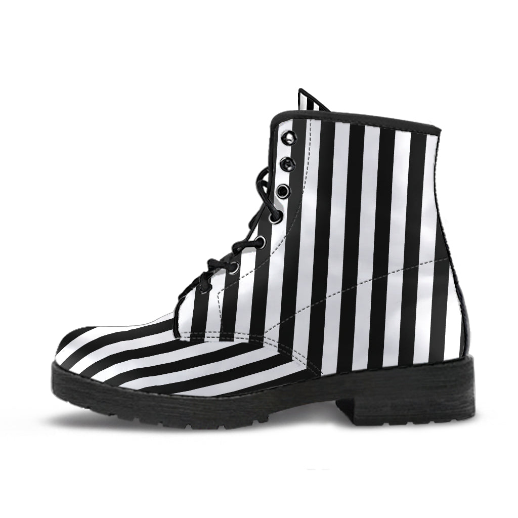 Black &White Striped Lace Up Ankle Boots