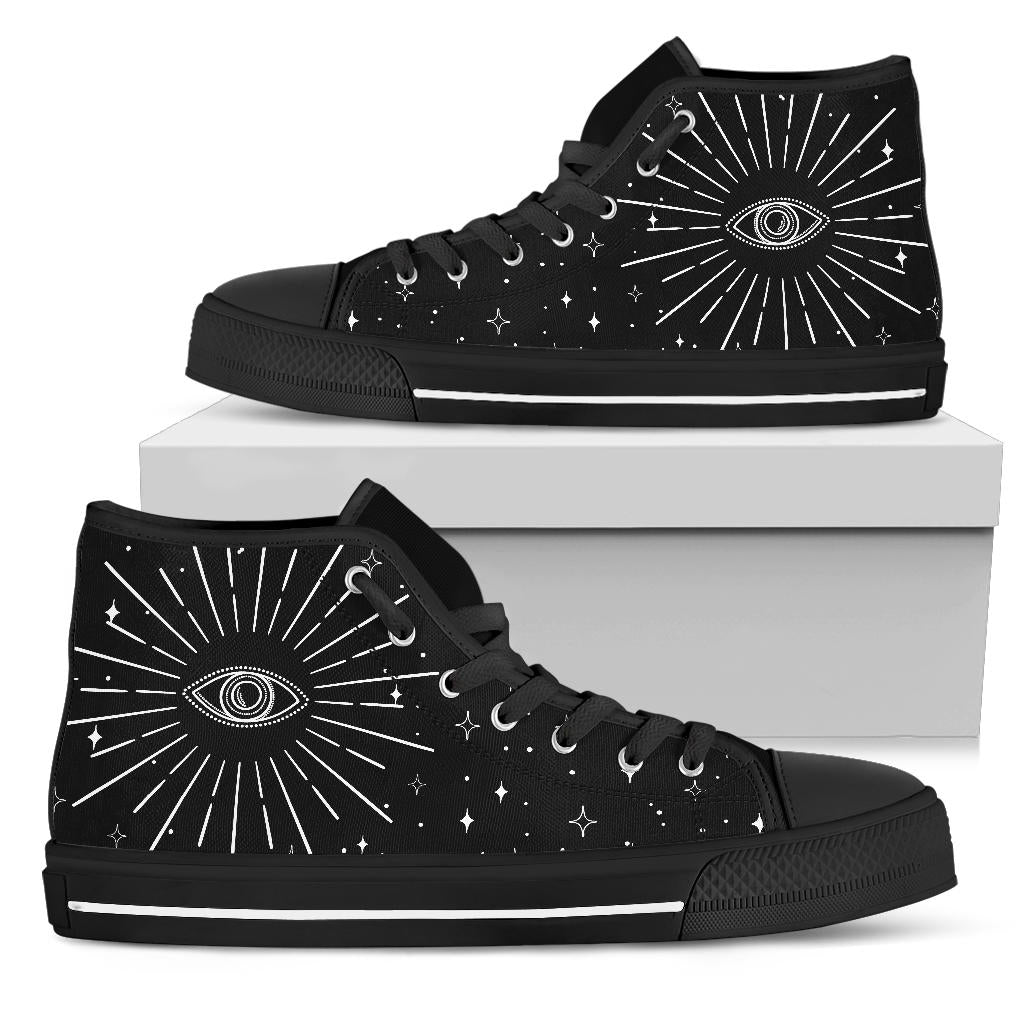 black psychic eye sneakers, witchy high tops shoes