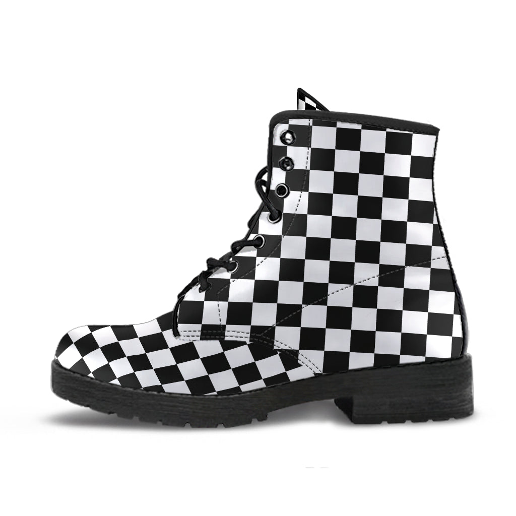Black White Checkered Combat Boots