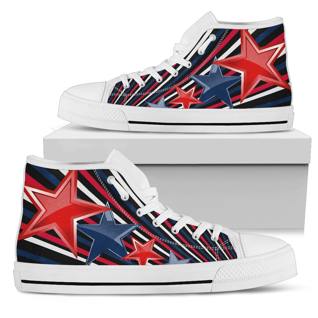 patriotic shoes, black high tops, red white blue sneakers