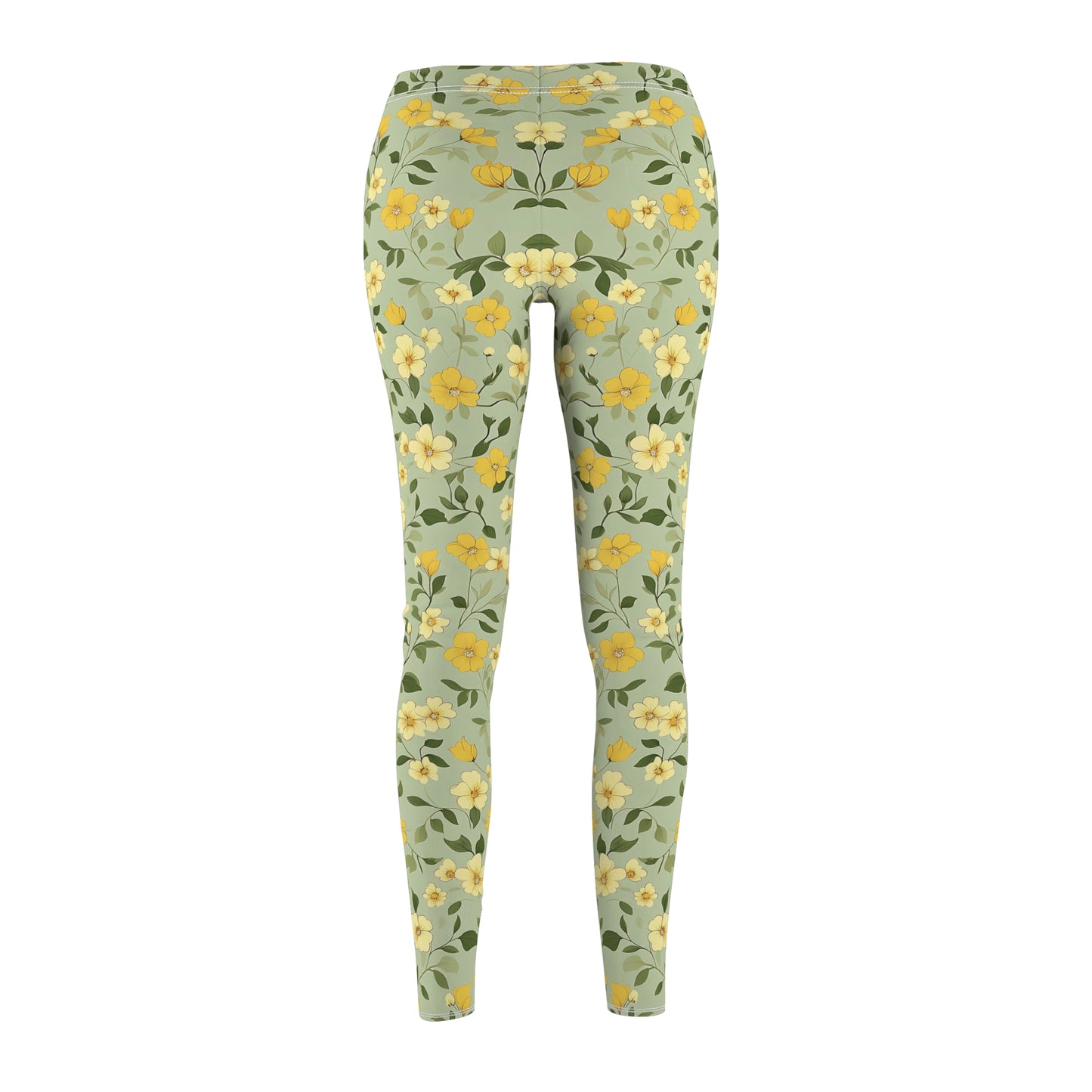 Light Green Spring Floral Leggings, Womens Stretch Pants