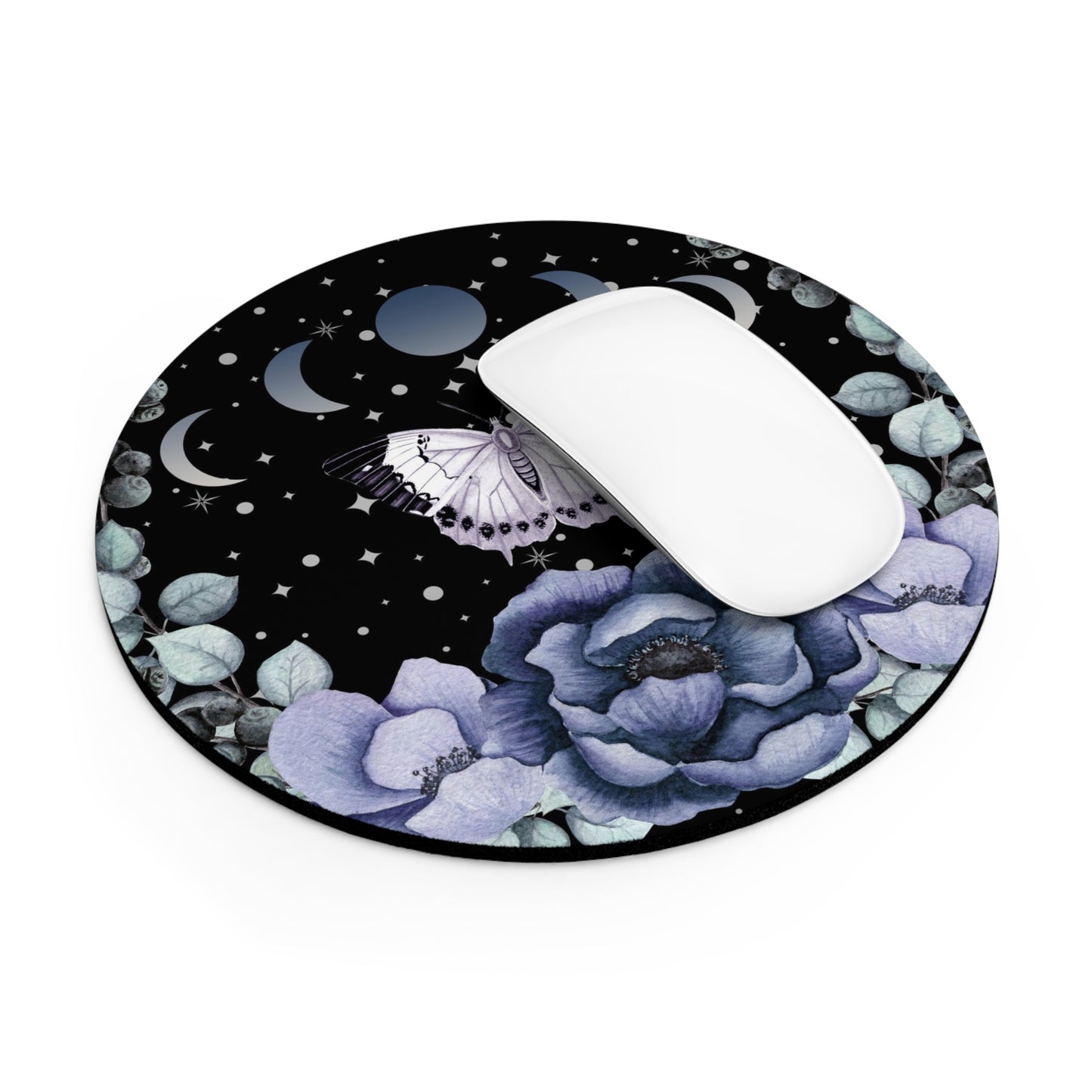 Twilight Butterfly Floral Round Mouse Pad