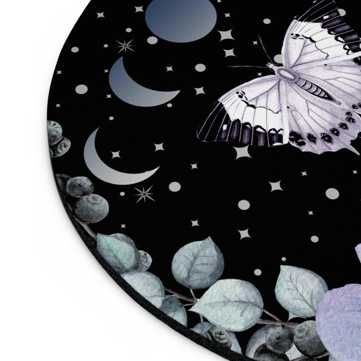 Twilight Butterfly Floral Round Mouse Pad