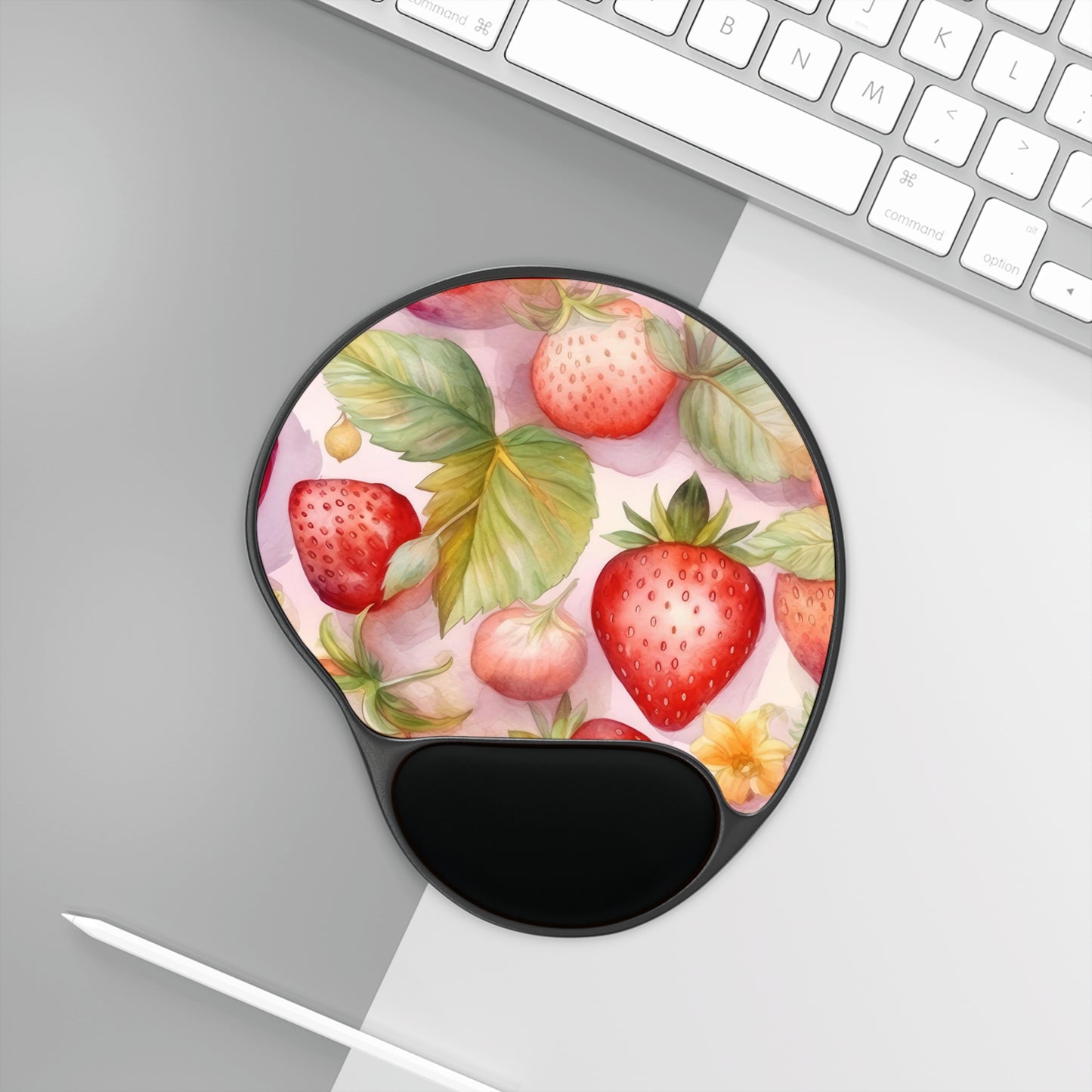 Cute Pink Strawberries Mouse Pad With Wrist Rest