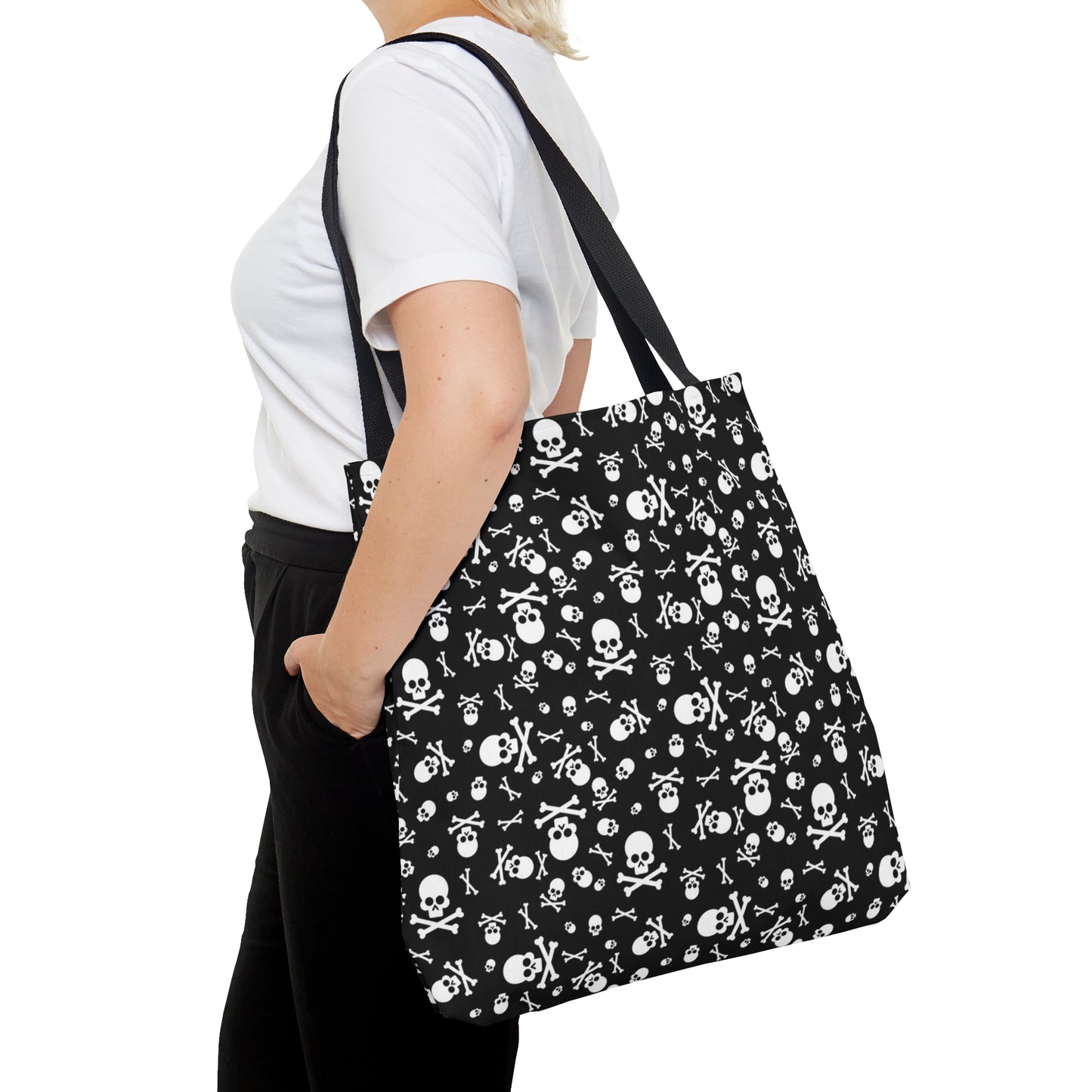Skull and Crossbones Tote Bag, Goth Tote Bag, Polyester Canvas Tote Bag, Shopping Bag, Reusable Tote