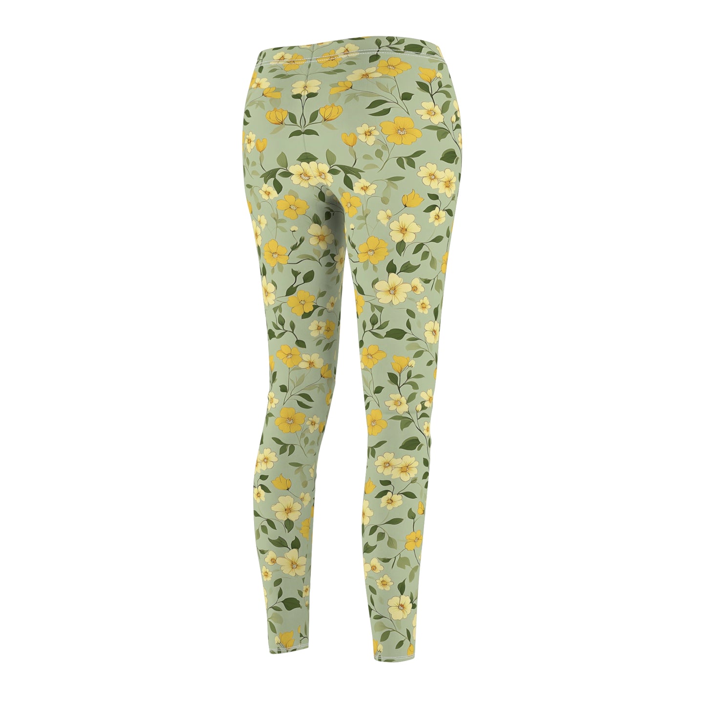 Light Green Spring Floral Leggings, Womens Stretch Pants