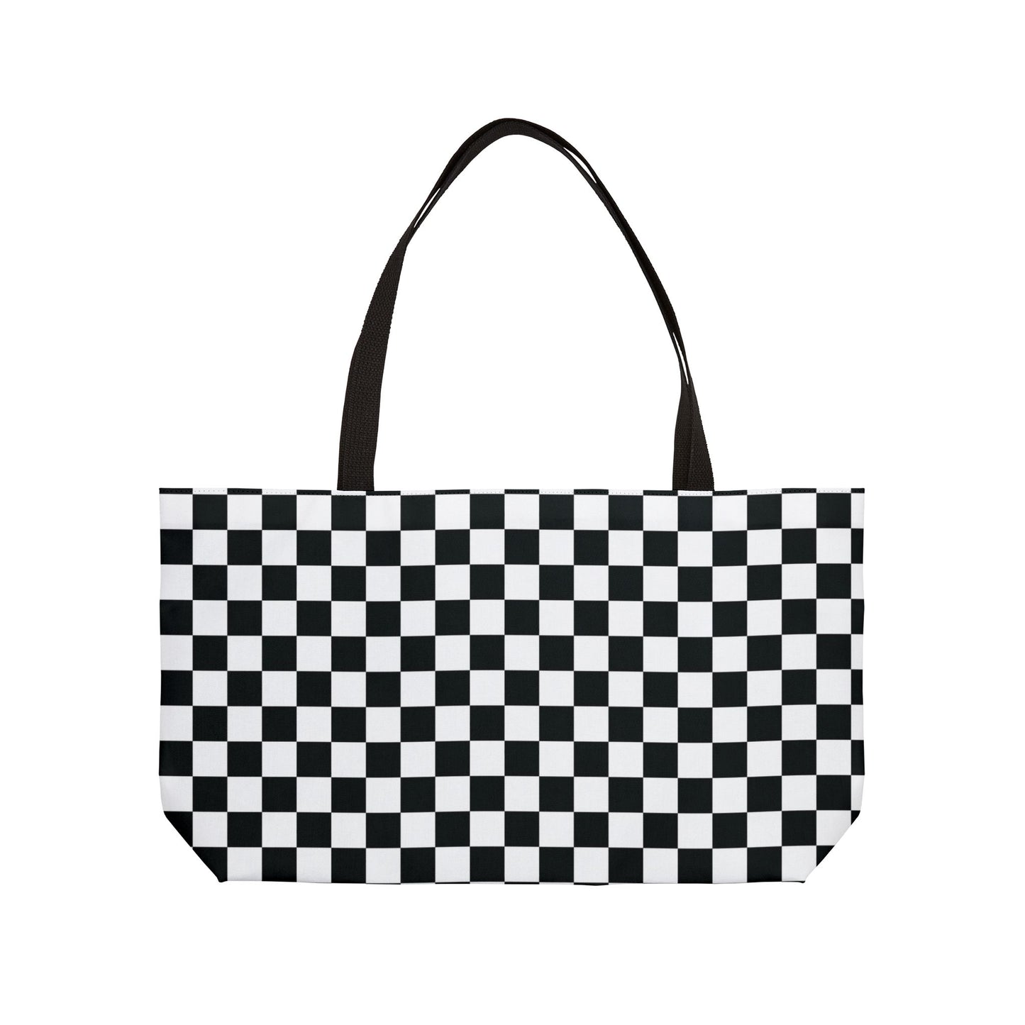 Black White Checkered Weekender Bag, 24 Inch Large Tote with Black Lining, Racing Travel Bag