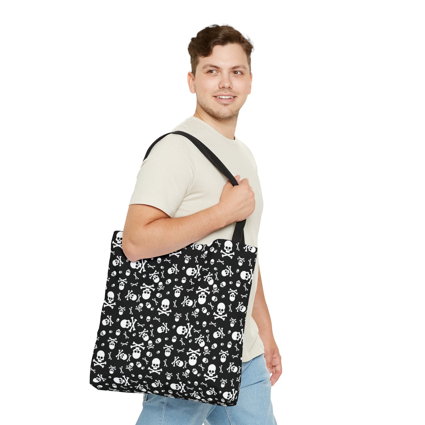 Skull and Crossbones Tote Bag, Goth Tote Bag, Polyester Canvas Tote Bag, Shopping Bag, Reusable Tote