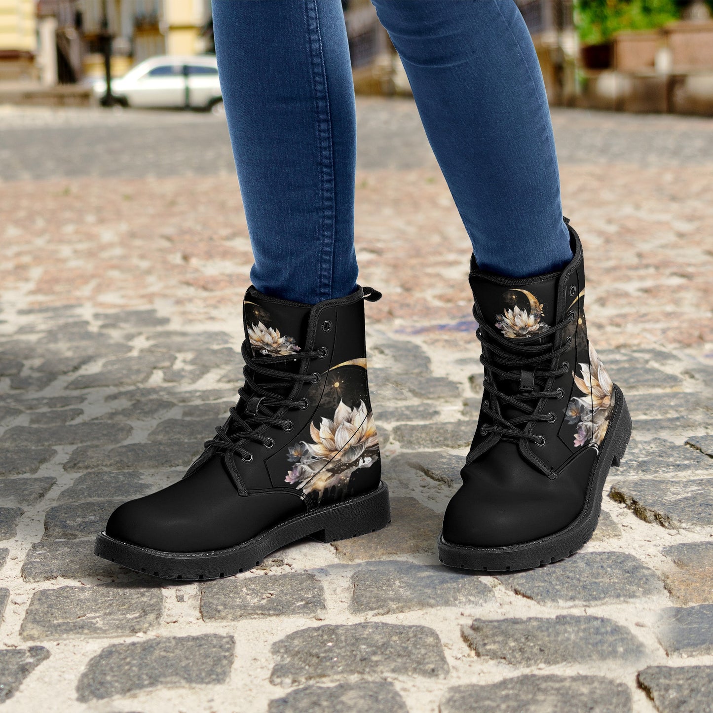 Lotus Moon Womens Vegan Boots Witchy