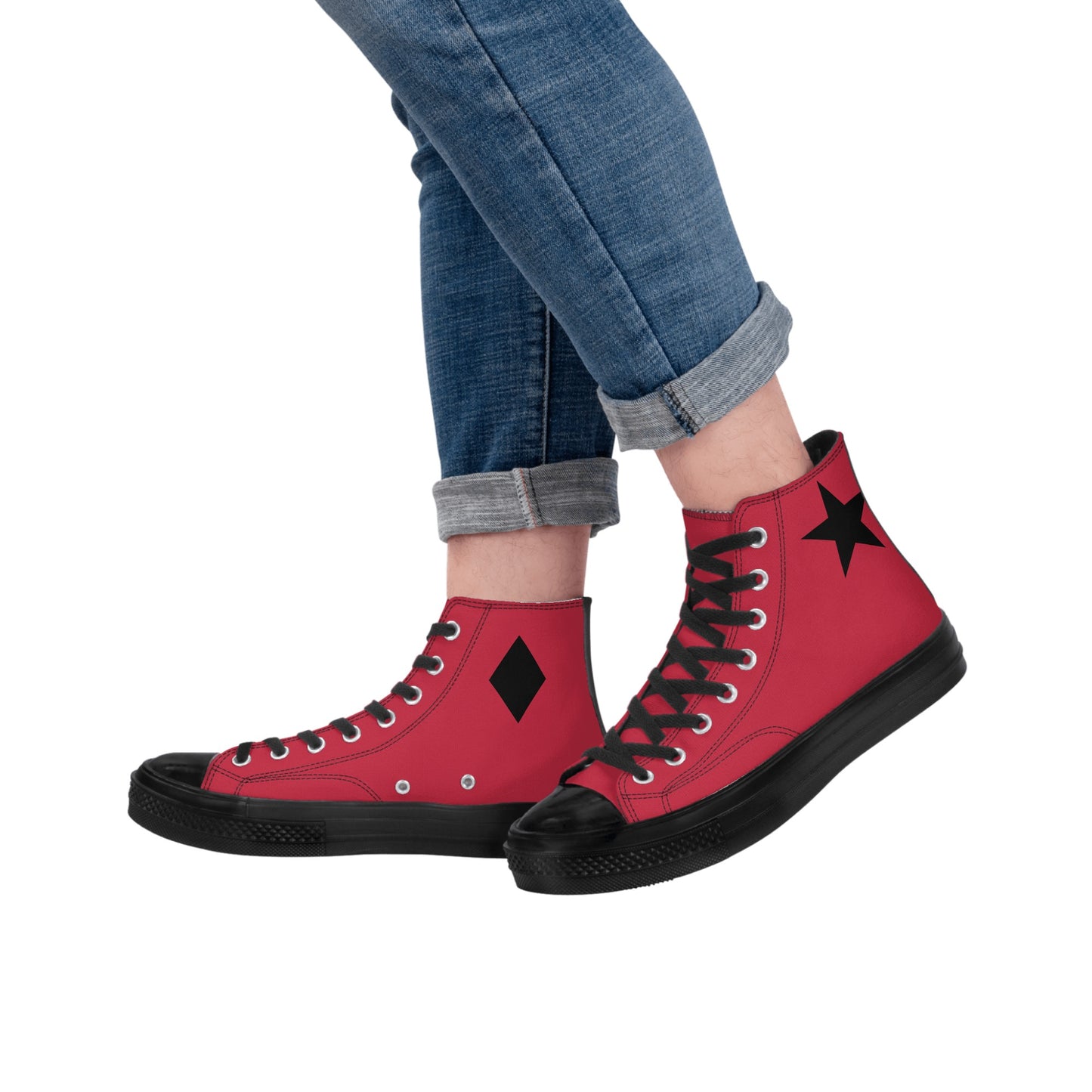 Red Harley Star Diamond Mens Classic Black High Top Canvas Shoes