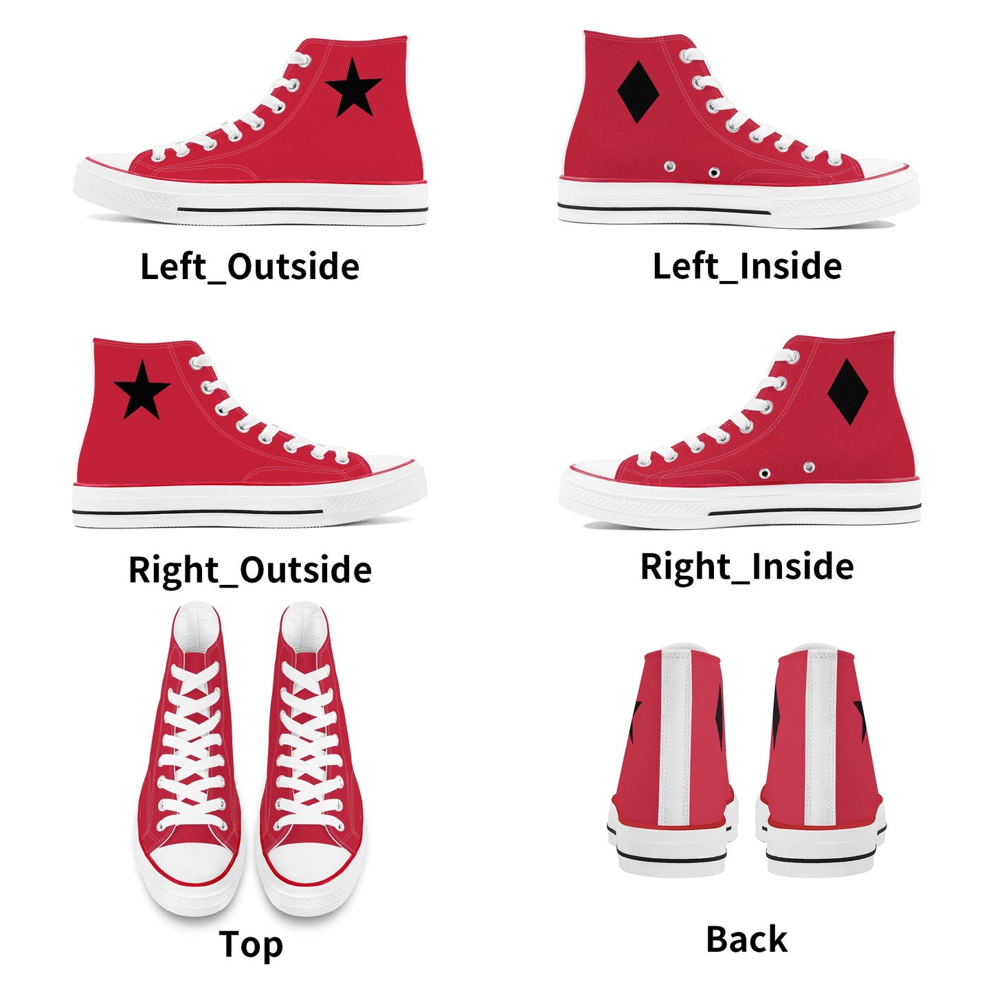 Red Harley Star Diamond Mens Classic High Top Canvas Shoes