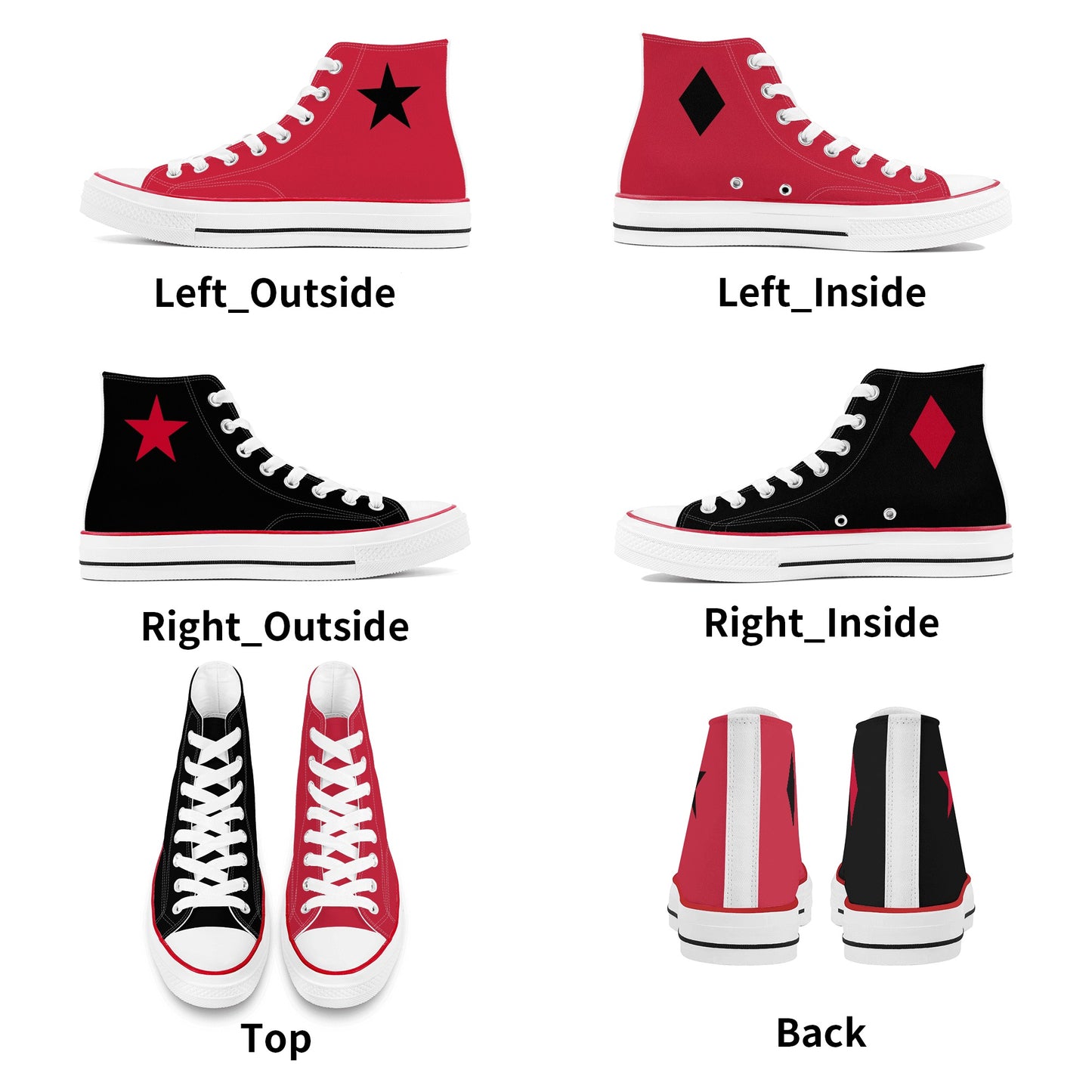 Red Harley Star Diamond Opposites Mens Classic High Top Canvas Shoes