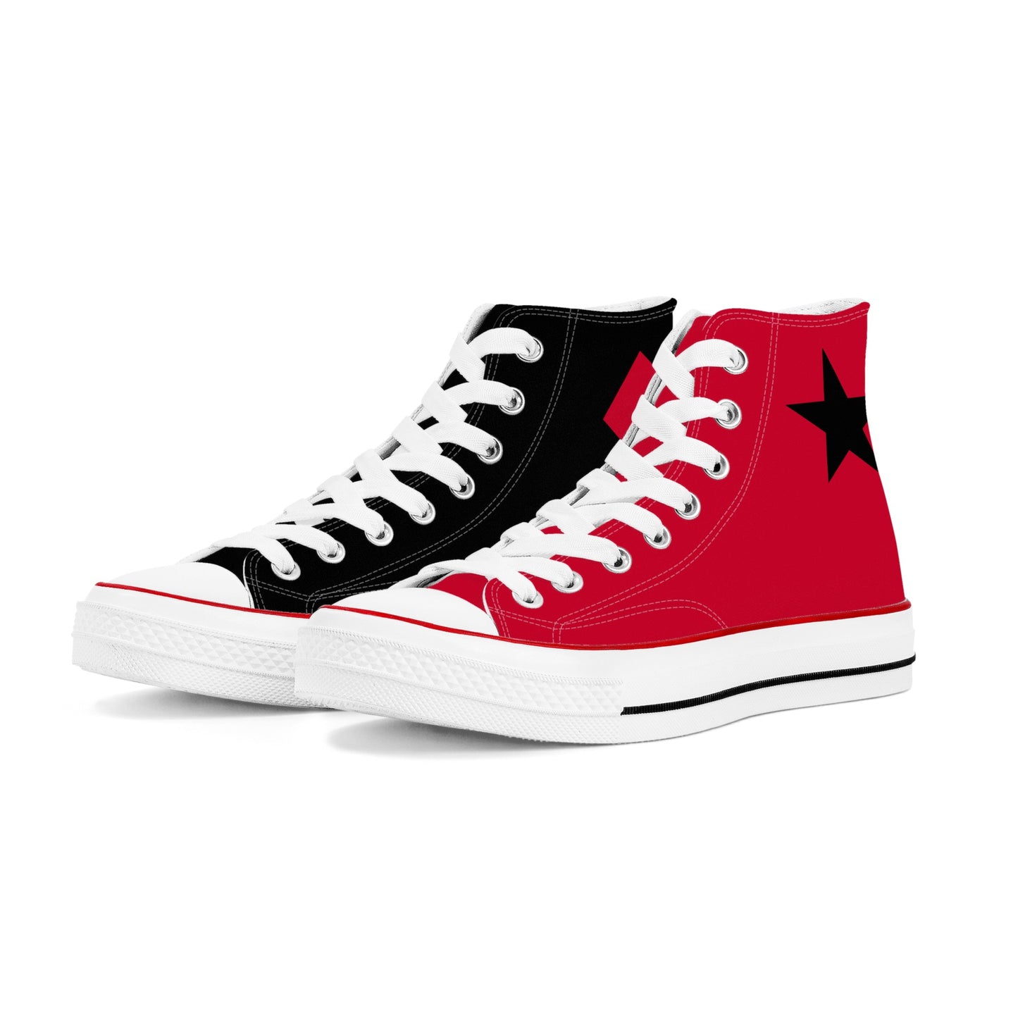 Red Harley Star Diamond Opposites Womens Classic High Top Canvas Shoes