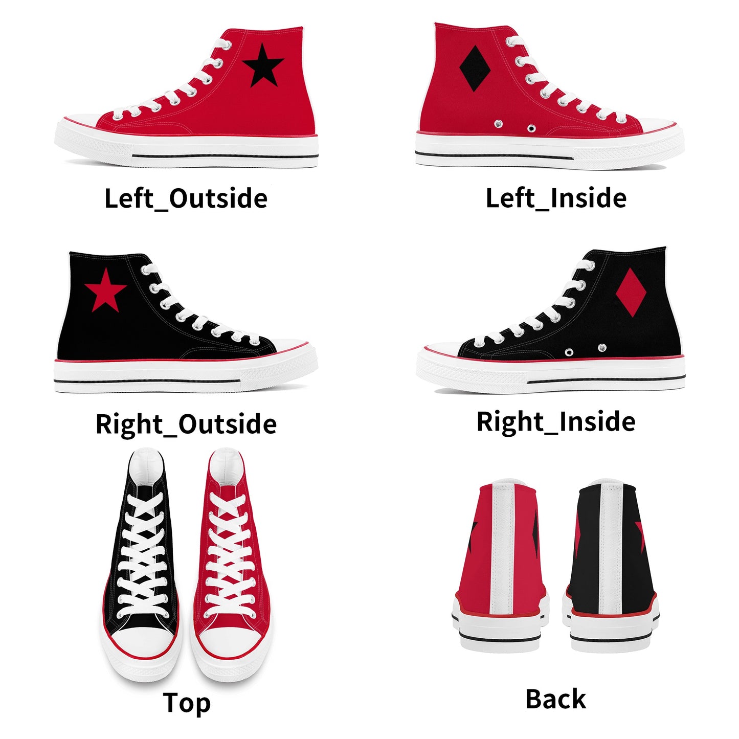 Red Harley Star Diamond Opposites Womens Classic High Top Canvas Shoes