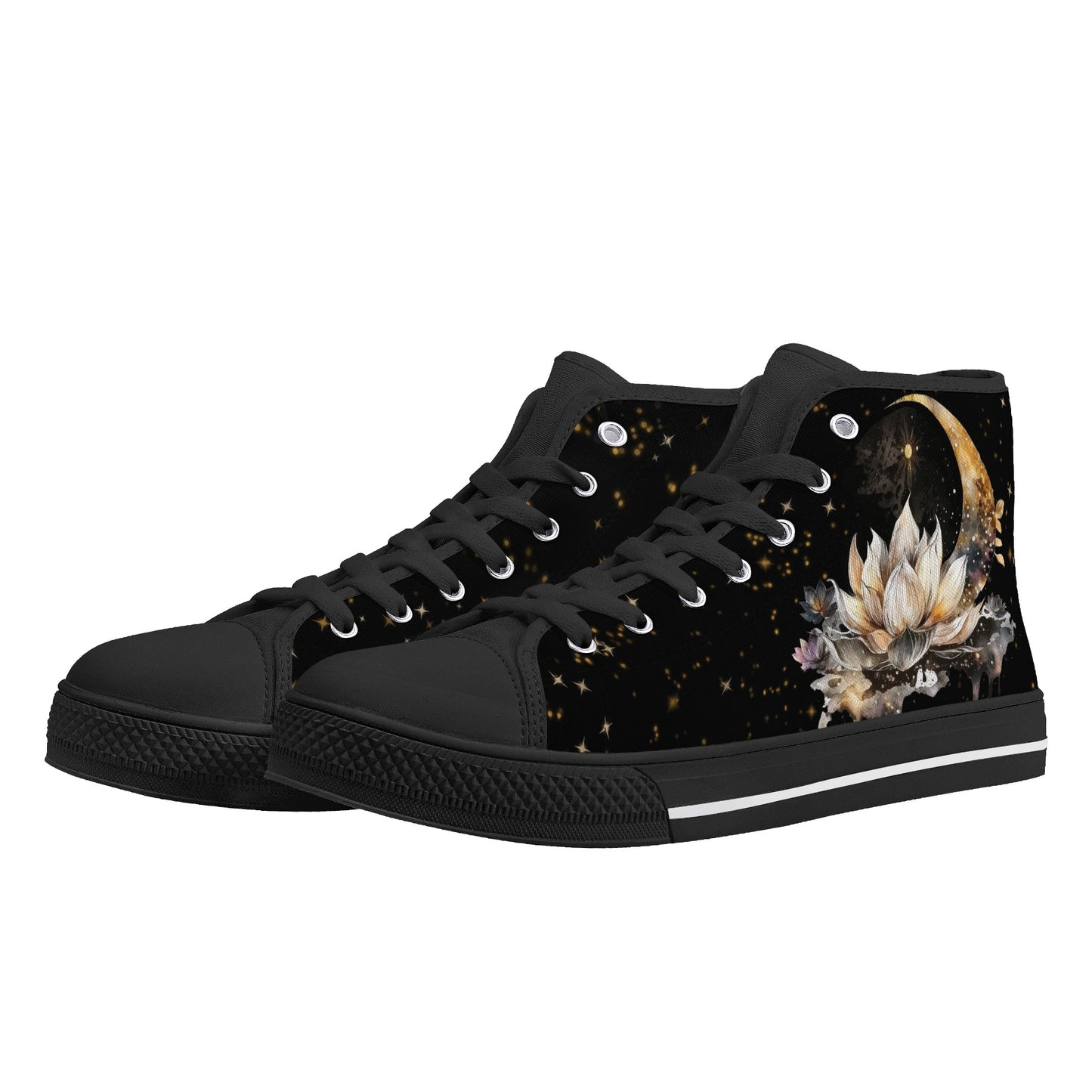 Lotus Moon Womens High Top Canvas Shoes