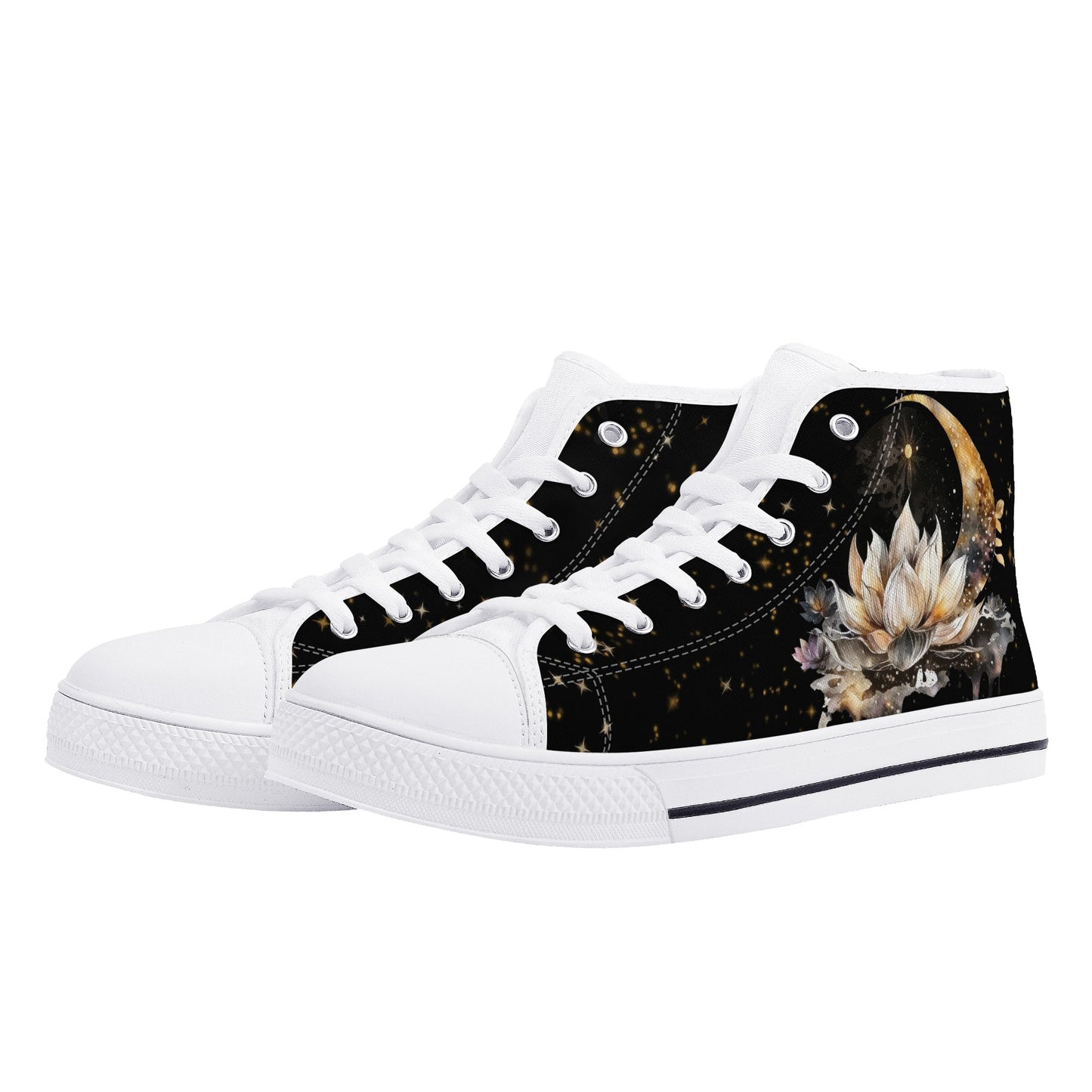 Lotus Moon Womens High Top Canvas Shoes
