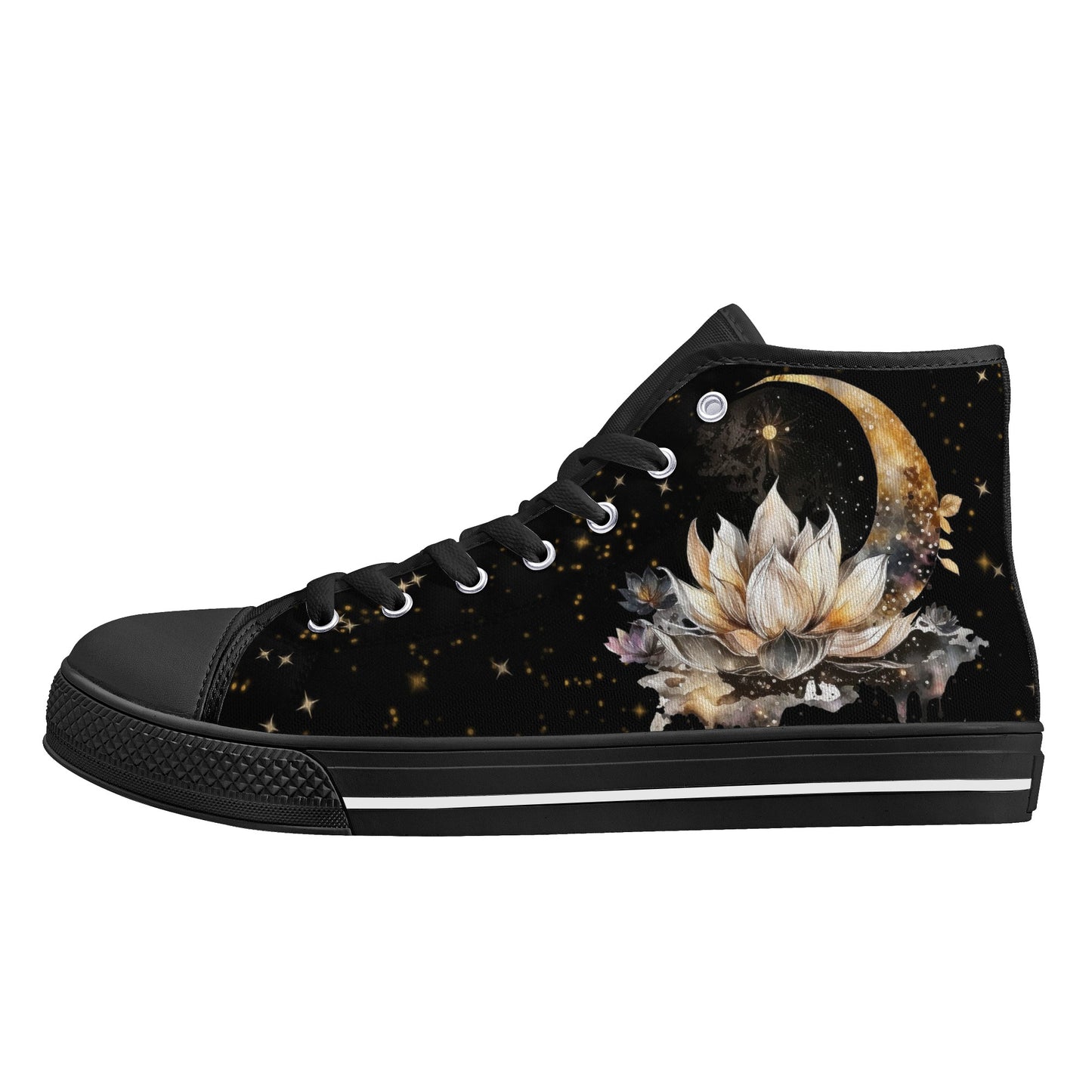 Lotus Moon Womens High Top Canvas Shoes
