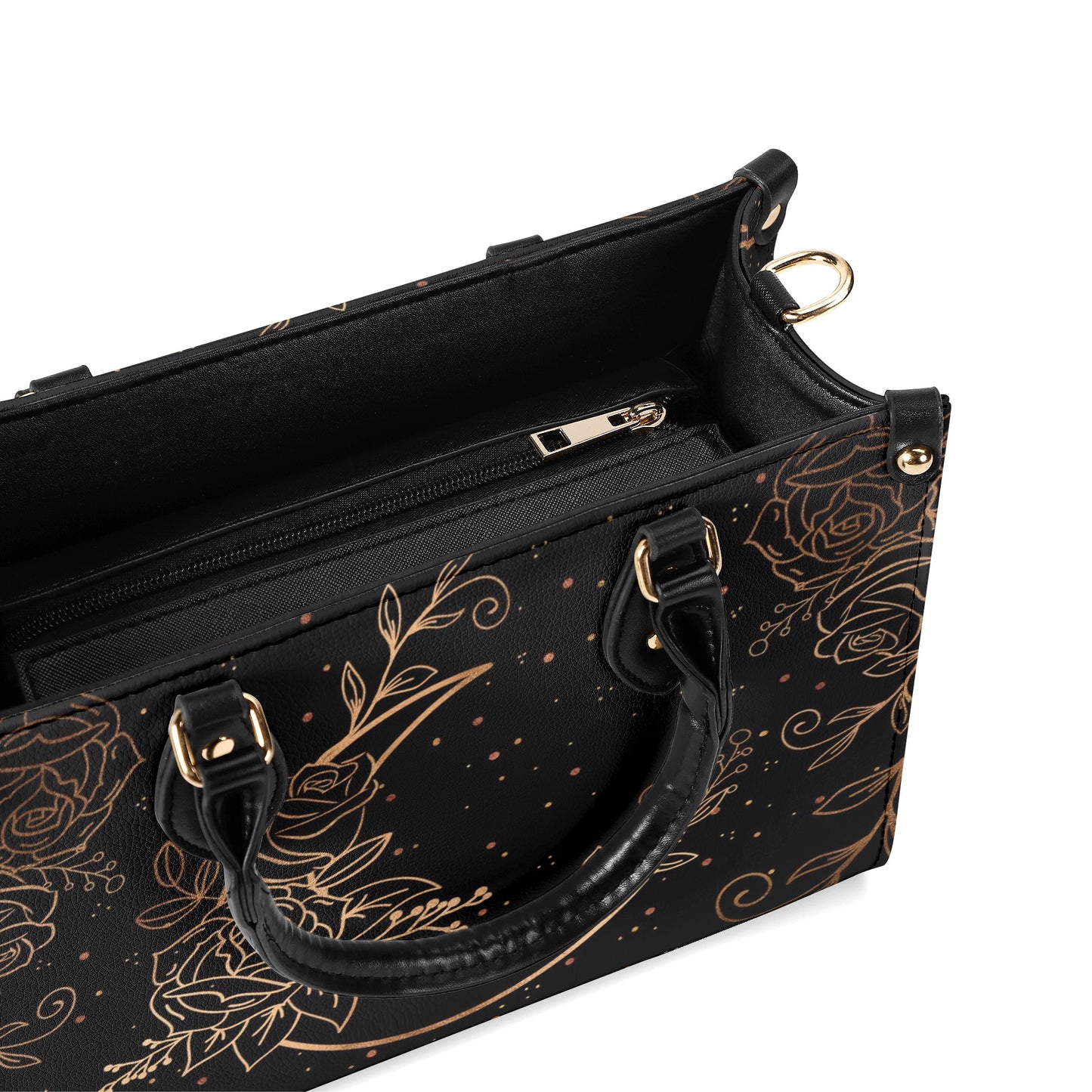 Crescent Moon and Flowers Luxury Womens PU Leather Handbag