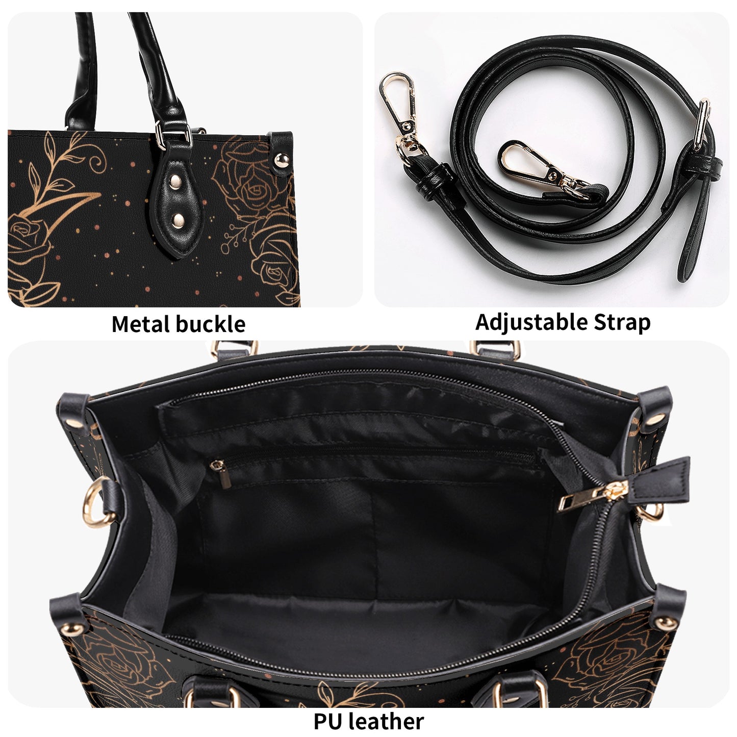 Crescent Moon and Flowers Luxury Womens PU Leather Handbag