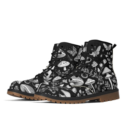 Black and White Mushrooms Womens Luxe Combat Boots