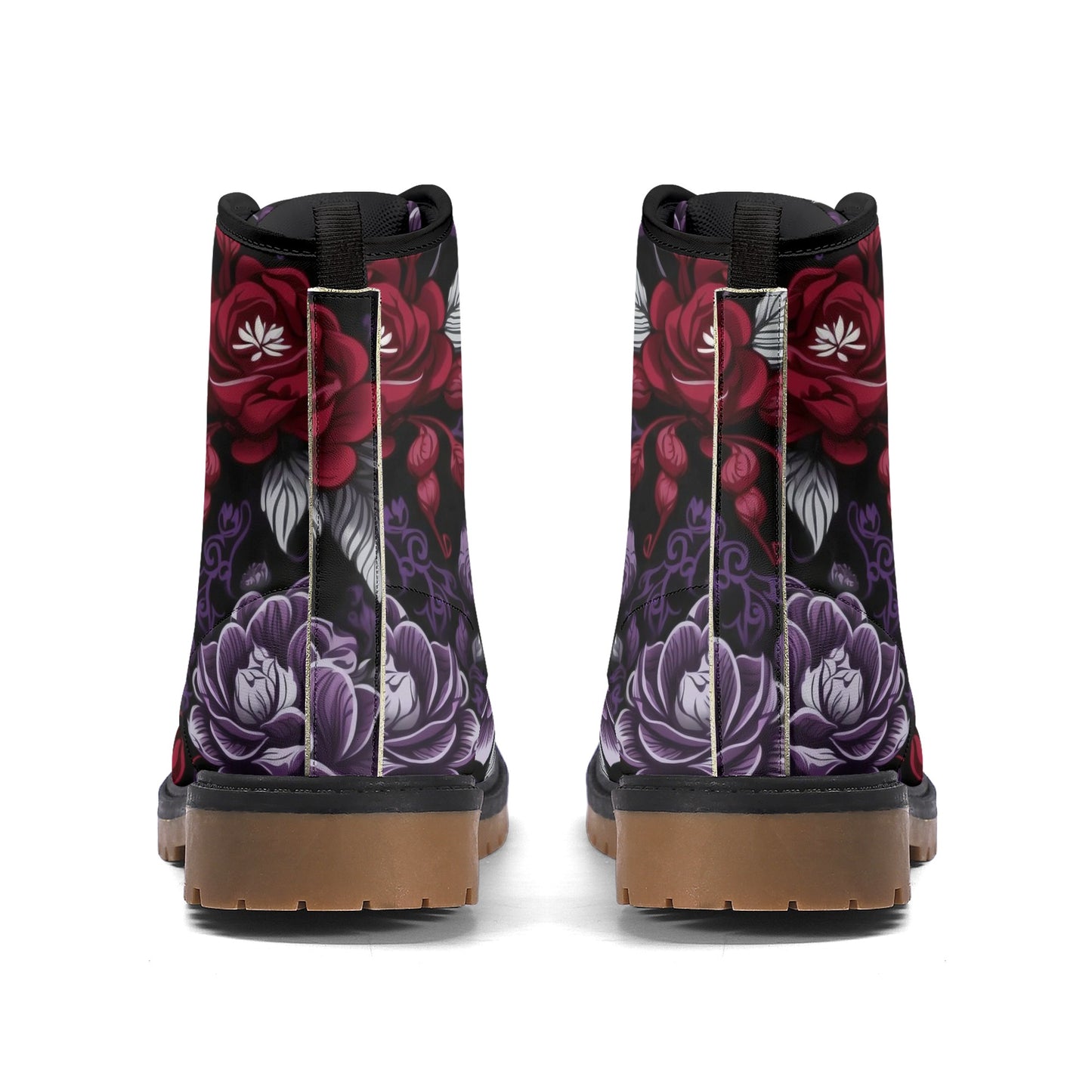 Goth Purple & Red Flowers Womens Luxe Combat Boots