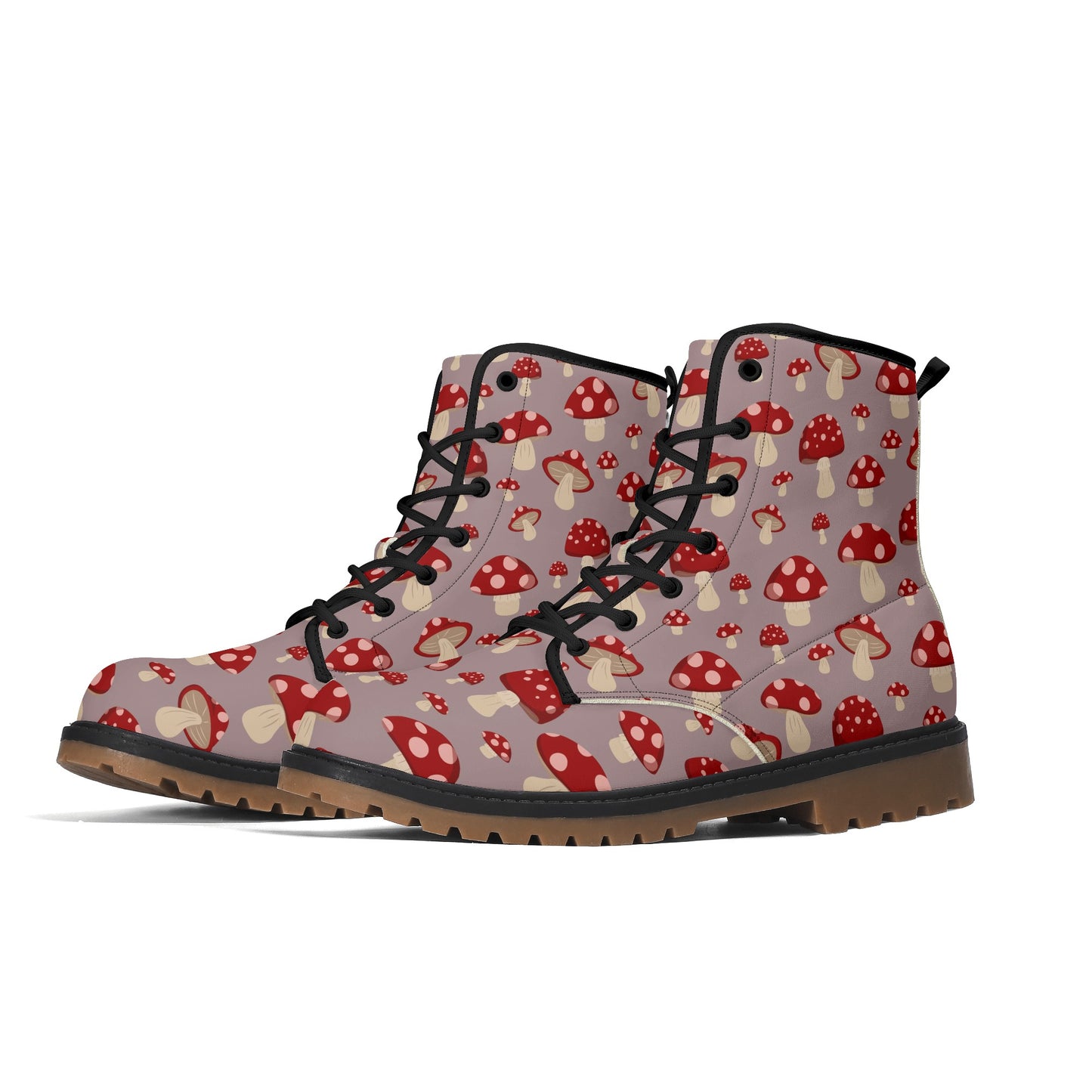 Gray & Red Mushrooms Womens Luxe Combat Boots