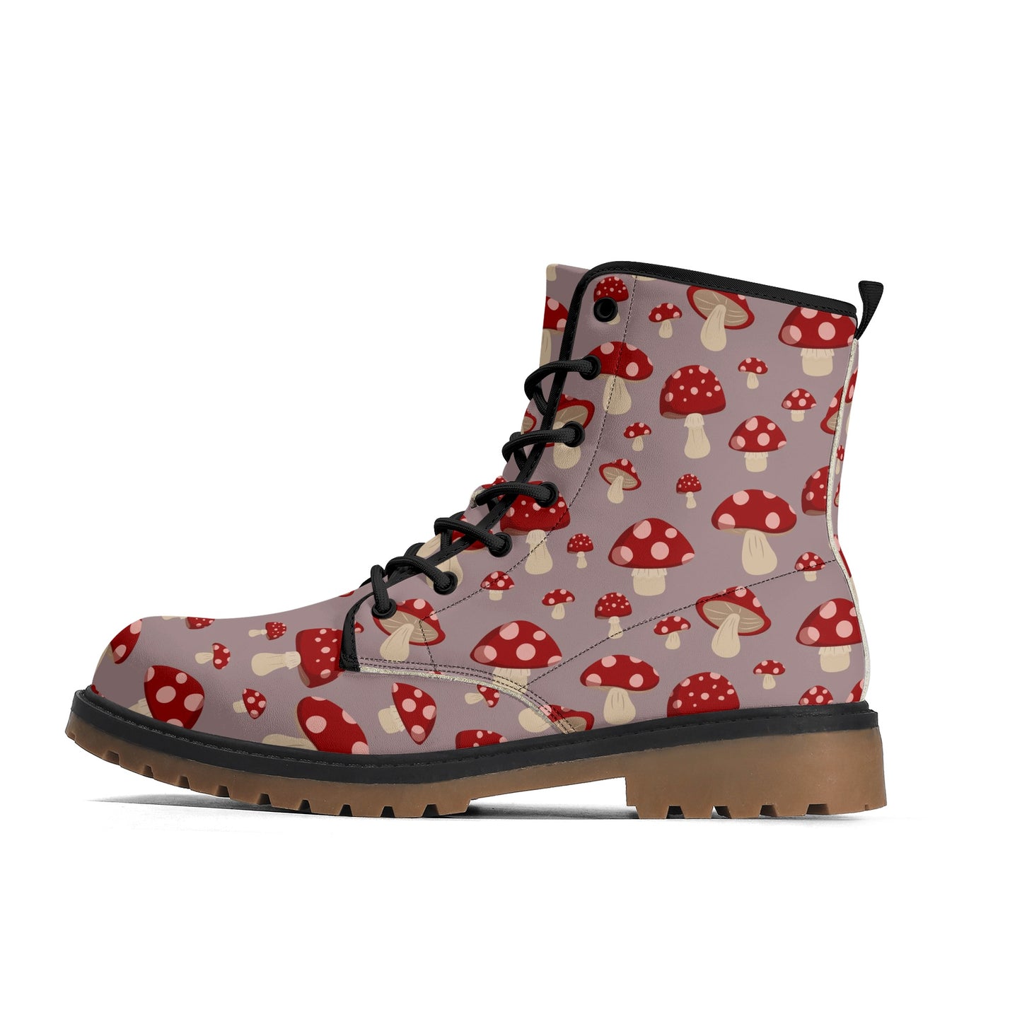Gray & Red Mushrooms Womens Luxe Combat Boots