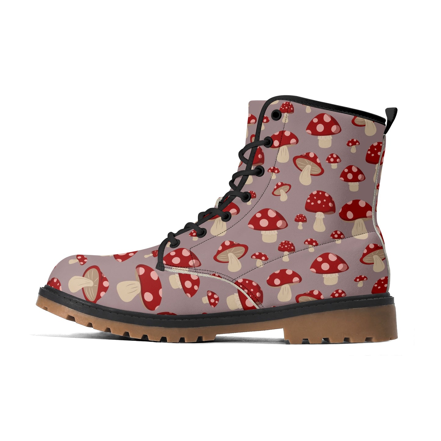 Gray & Red Mushrooms Womens Luxe Combat Boots