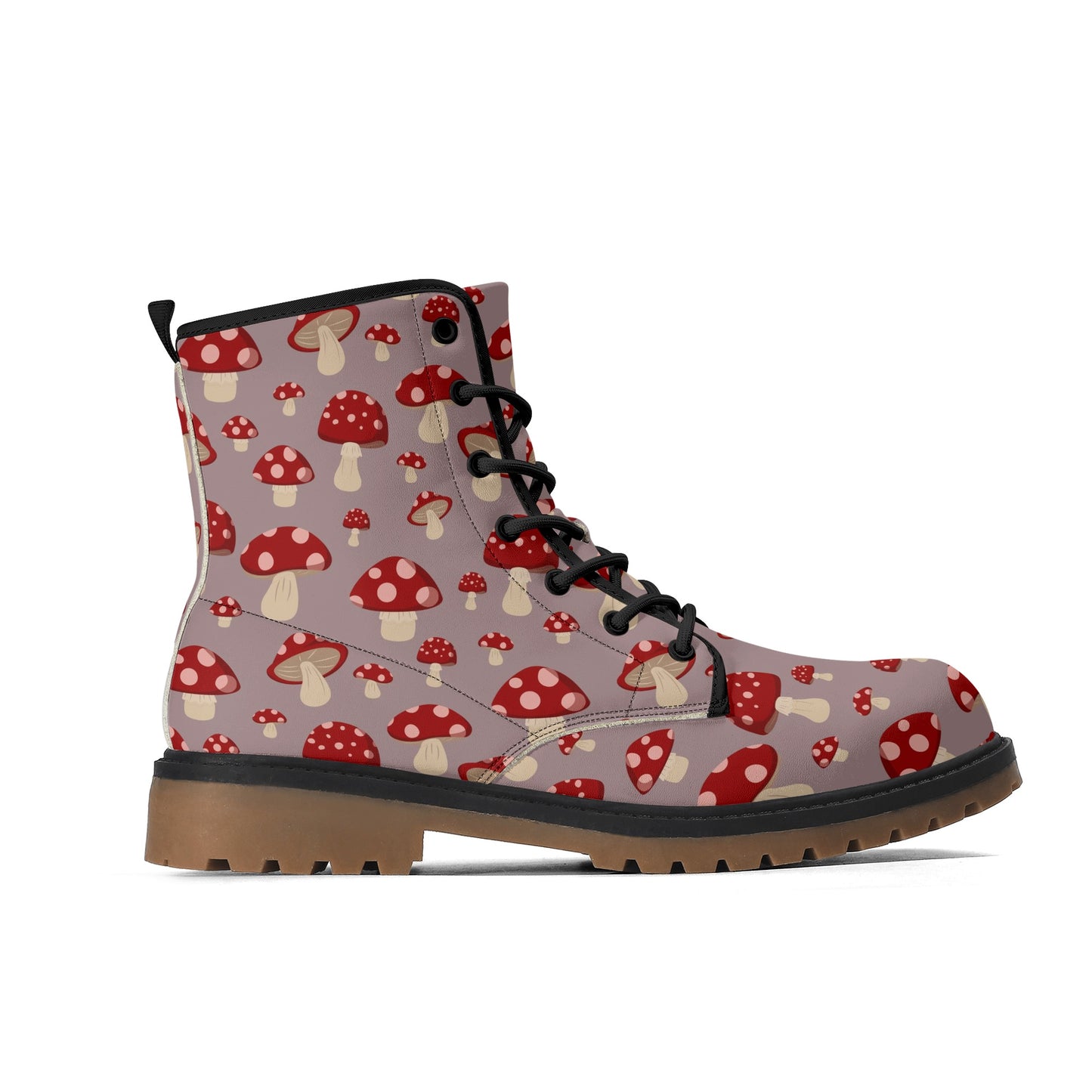 Gray & Red Mushrooms Womens Luxe Combat Boots
