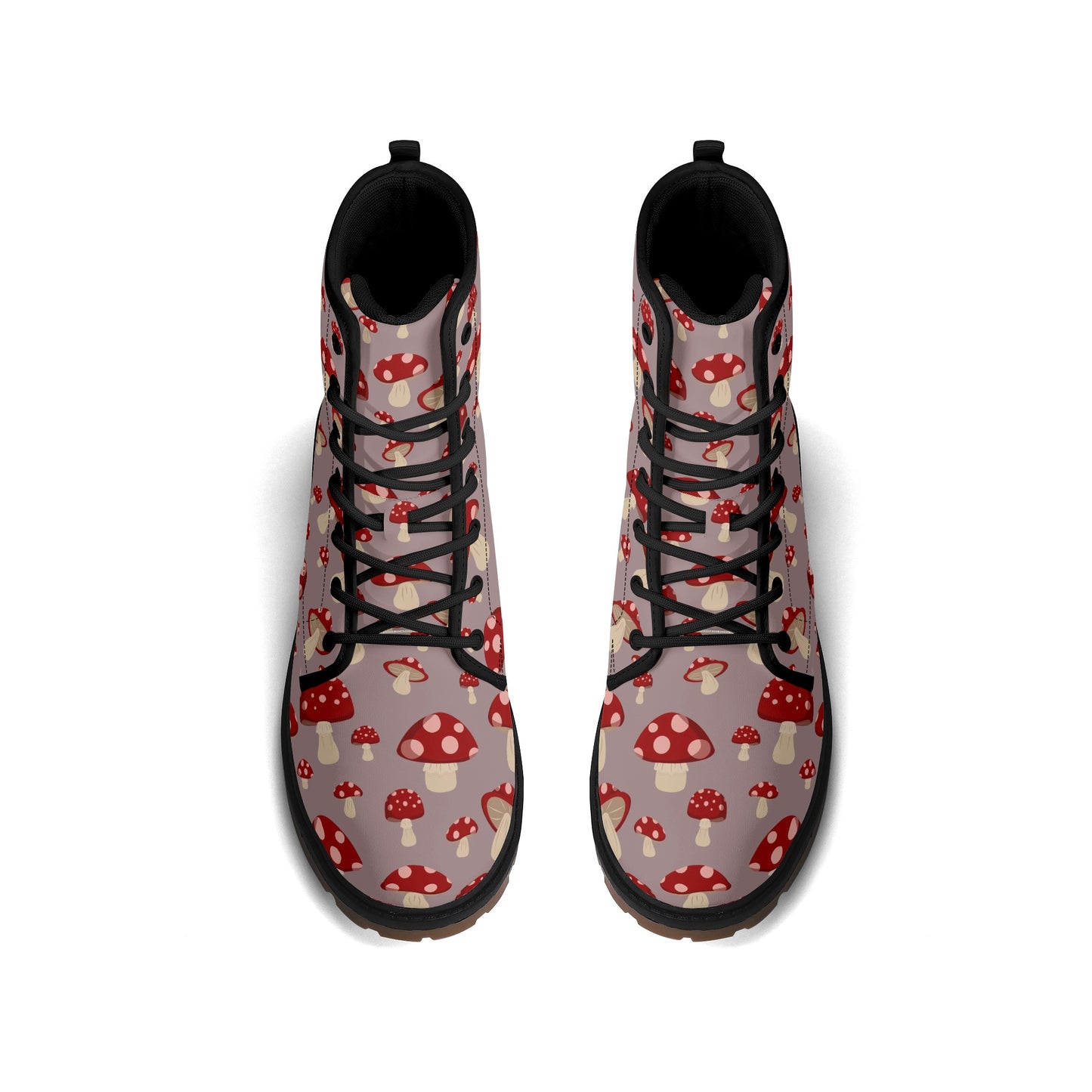 Gray & Red Mushrooms Womens Luxe Combat Boots