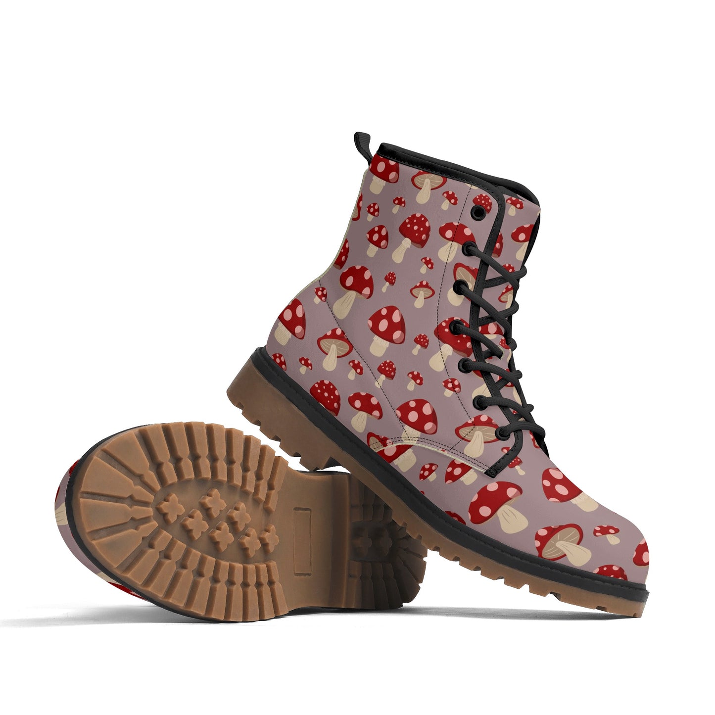 Gray & Red Mushrooms Womens Luxe Combat Boots