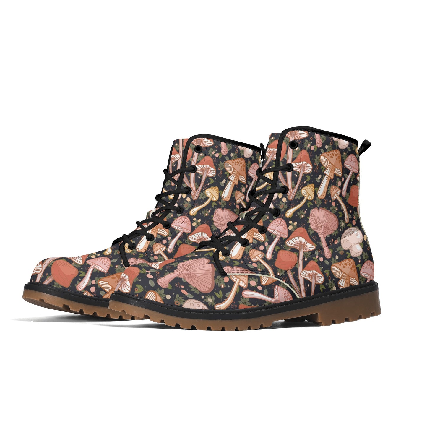 Boho Brown Mushrooms Womens Luxe Combat Boots