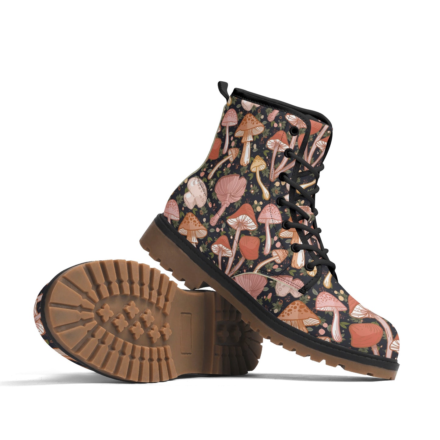 Boho Brown Mushrooms Womens Luxe Combat Boots