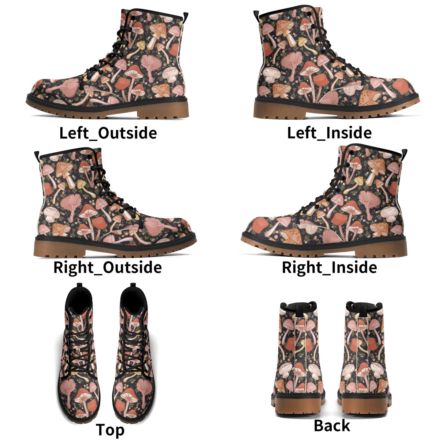 Boho Brown Mushrooms Womens Luxe Combat Boots