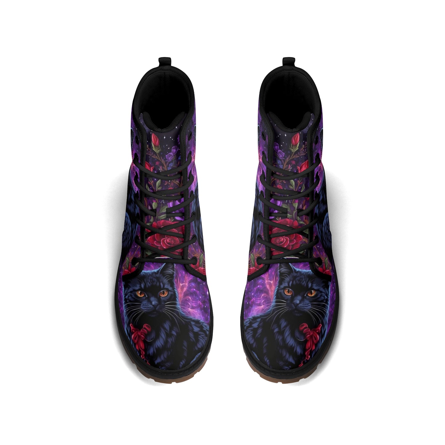 Witchy Black Cat Purple Womens Luxe Combat Boots