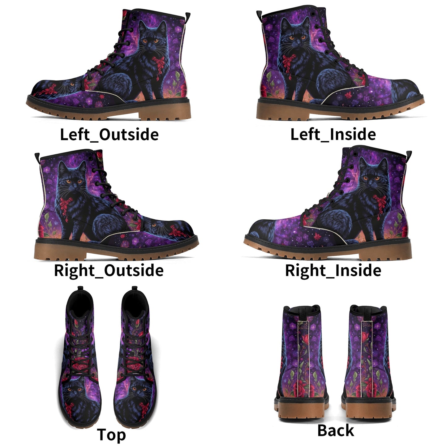 Witchy Black Cat Purple Womens Luxe Combat Boots