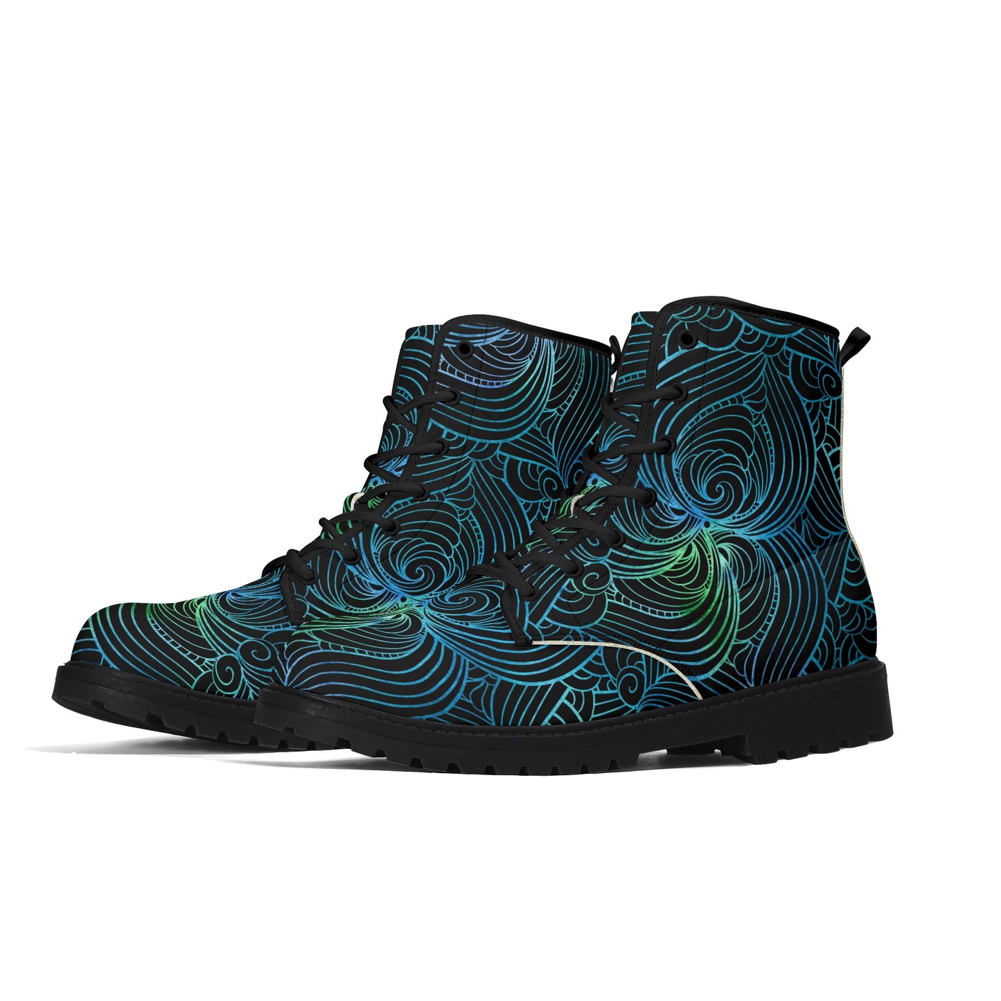 Blue Green Swirls Womens Luxe Combat Boots