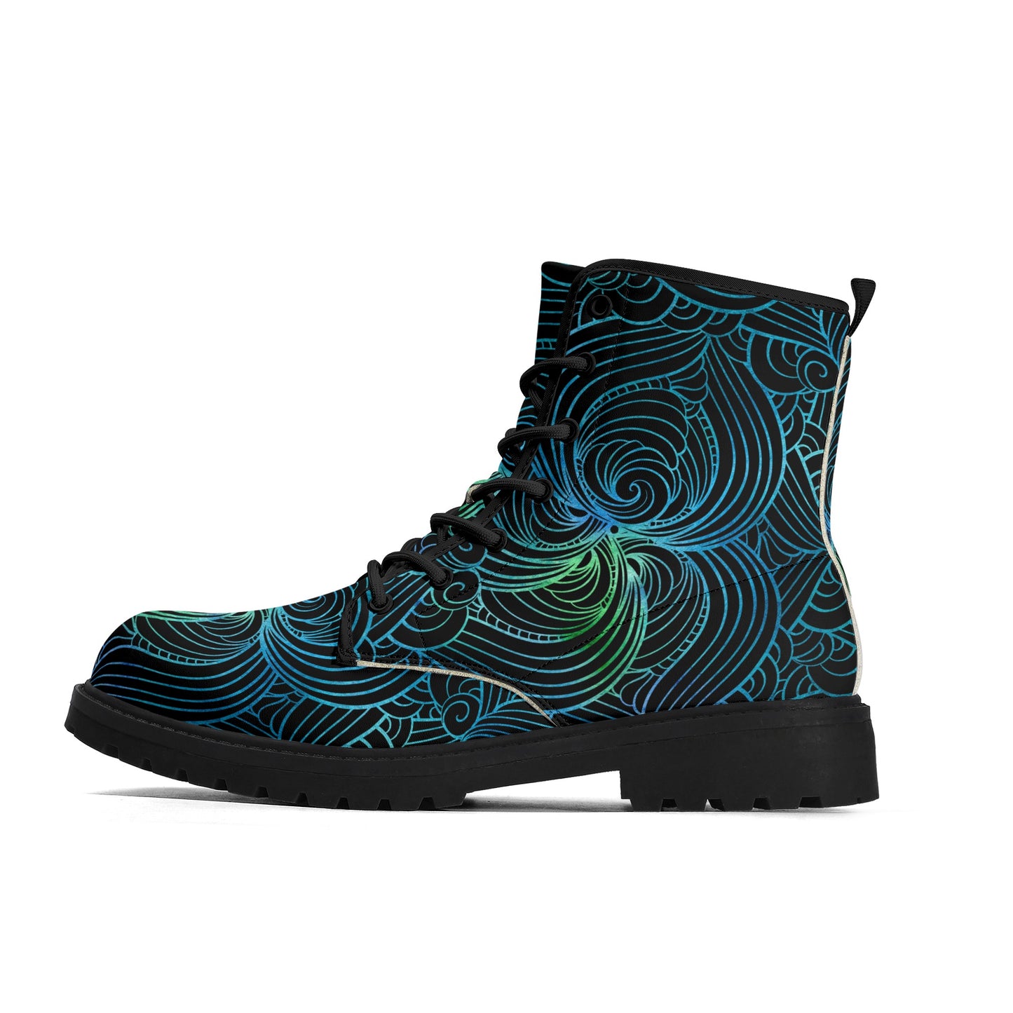 Blue Green Swirls Womens Luxe Combat Boots
