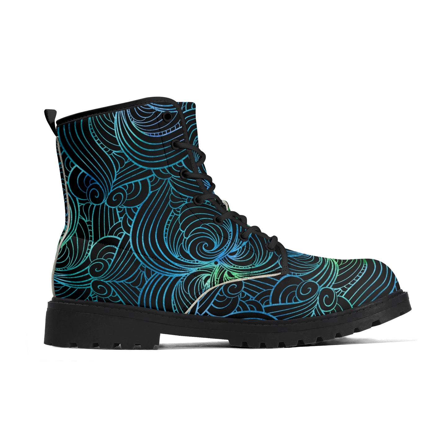 Blue Green Swirls Womens Luxe Combat Boots