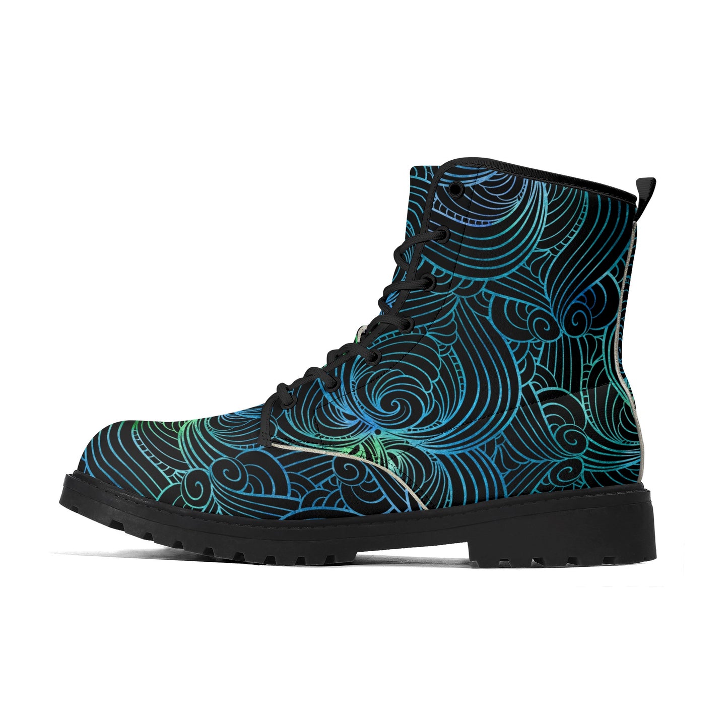 Blue Green Swirls Womens Luxe Combat Boots