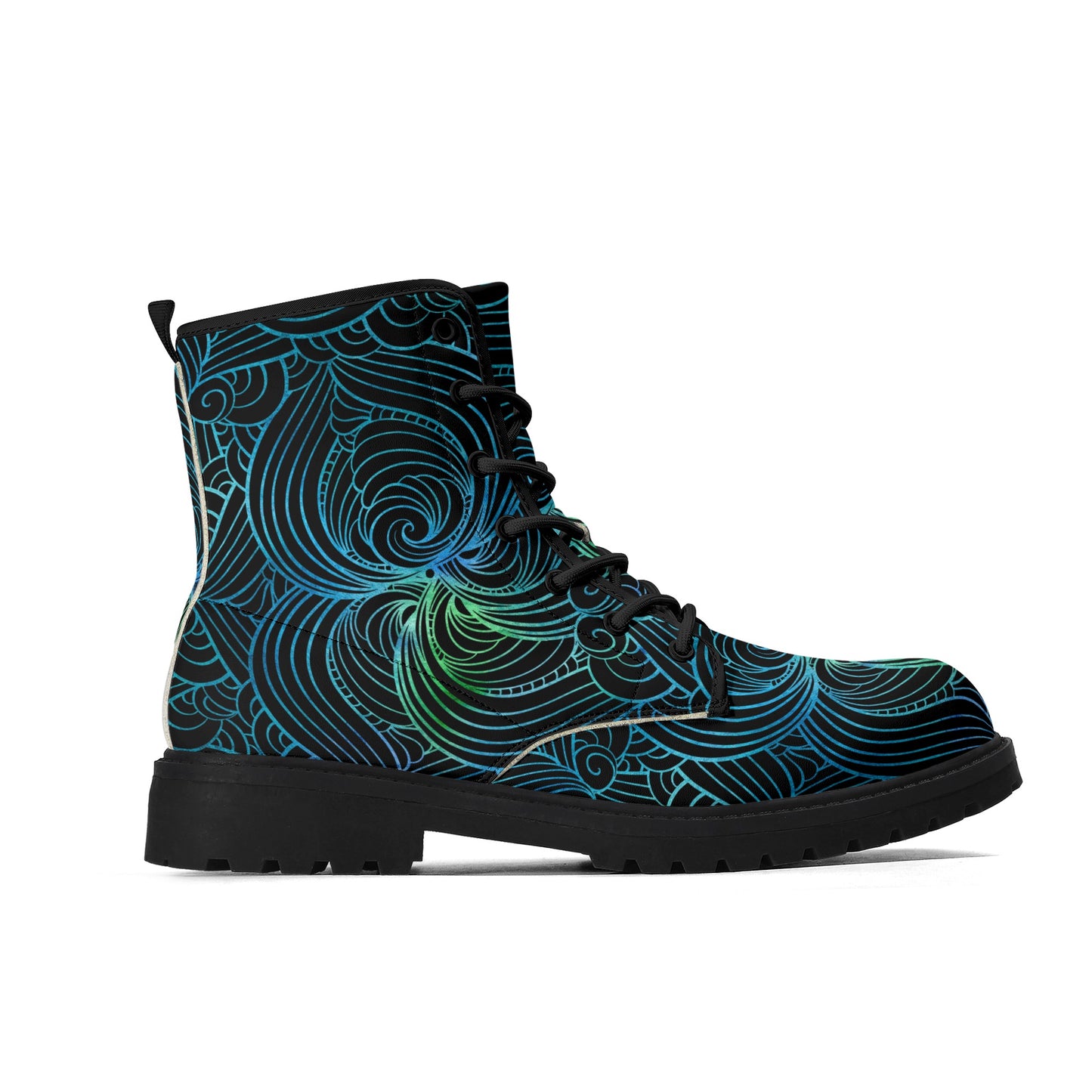 Blue Green Swirls Womens Luxe Combat Boots