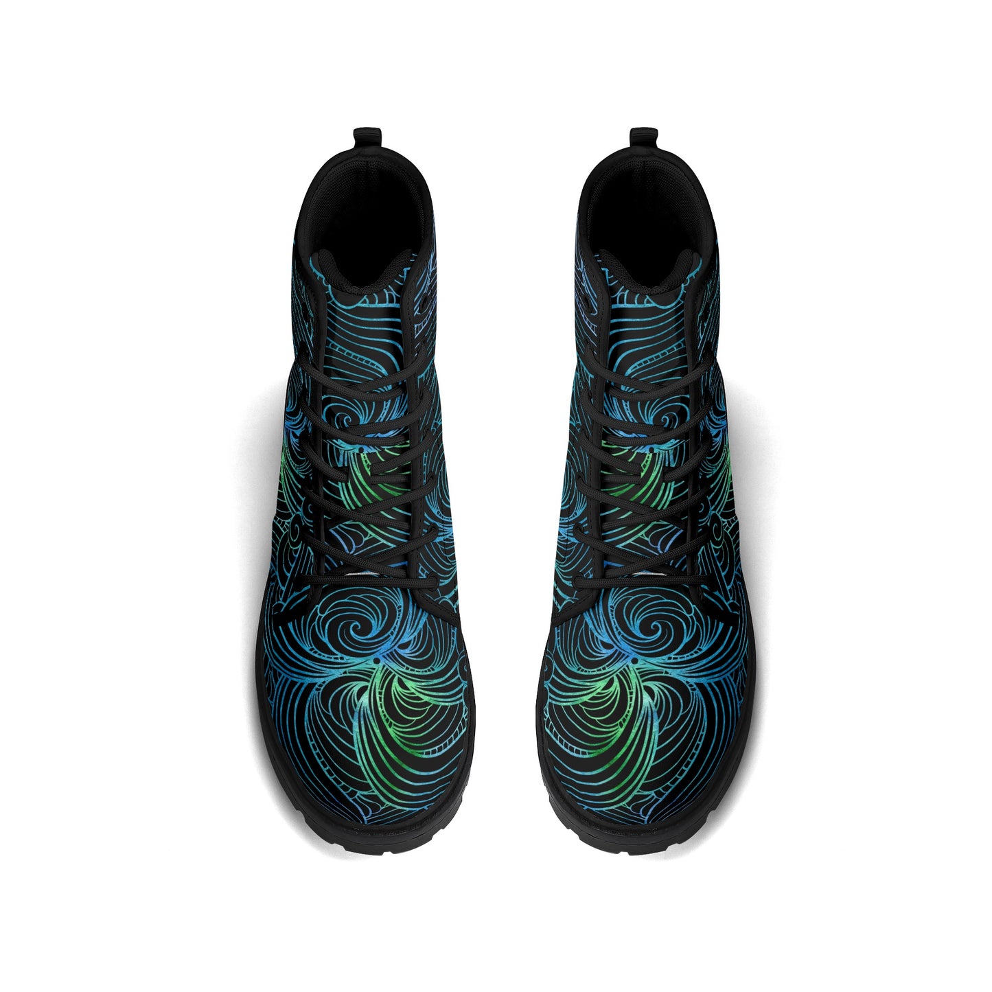 Blue Green Swirls Womens Luxe Combat Boots