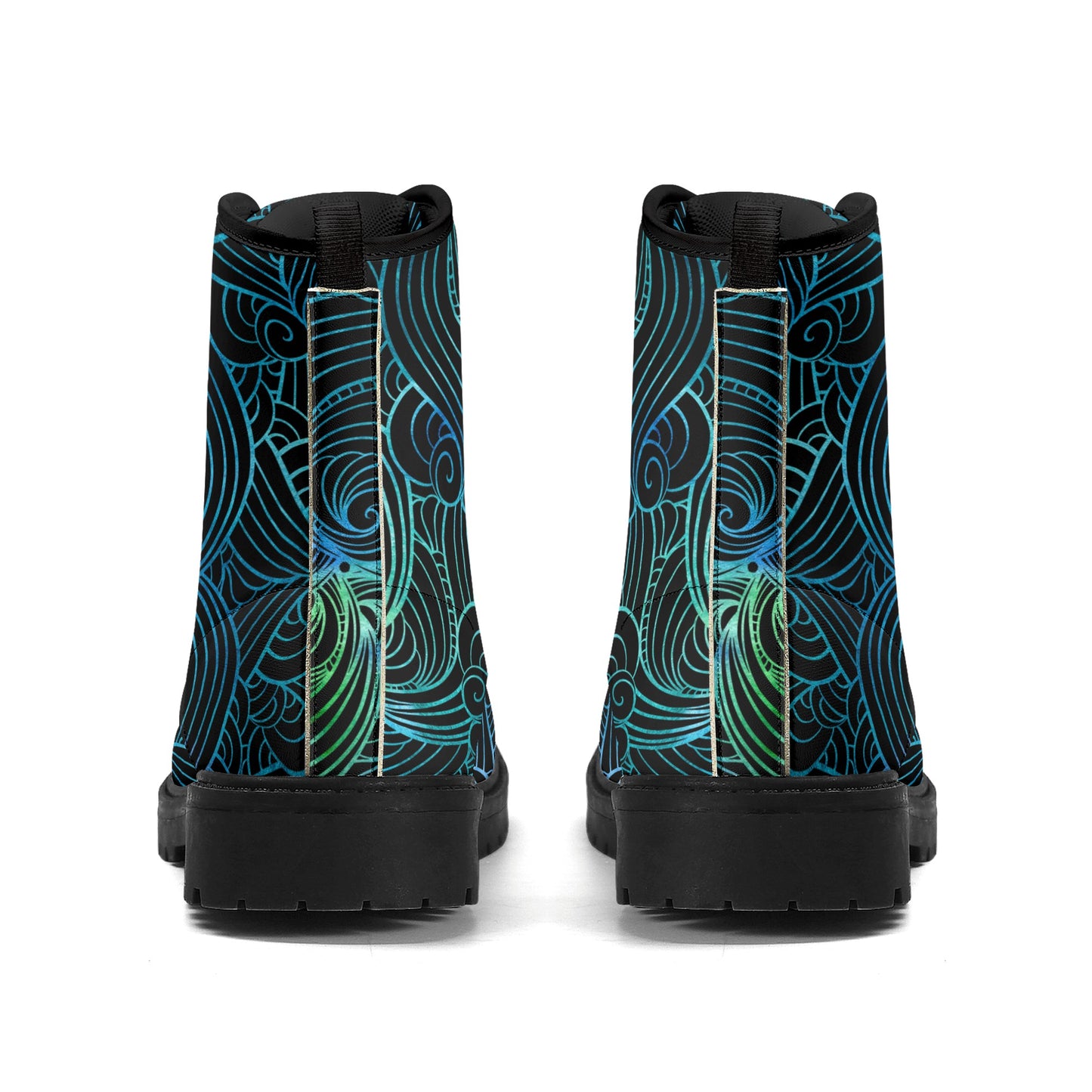 Blue Green Swirls Womens Luxe Combat Boots