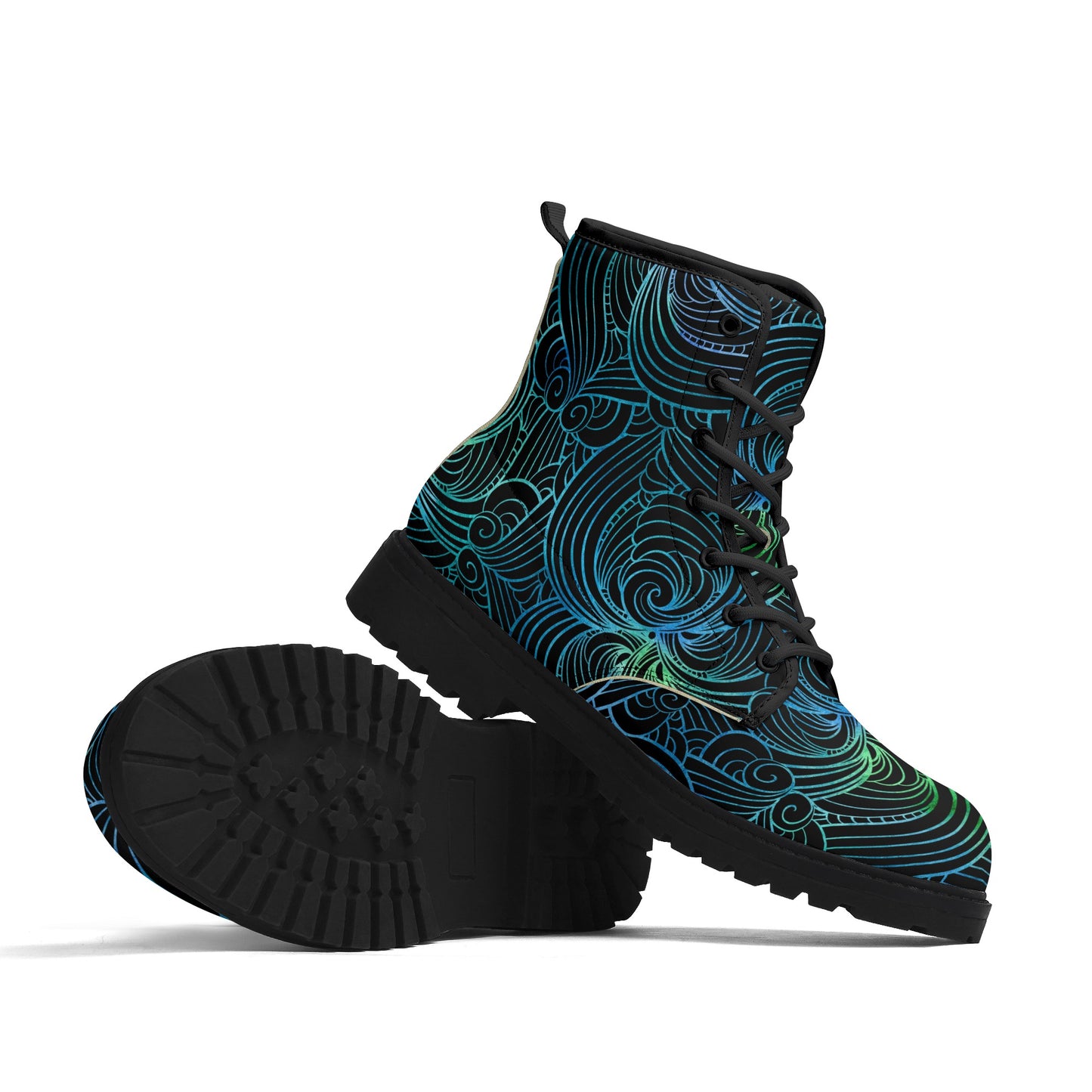 Blue Green Swirls Womens Luxe Combat Boots