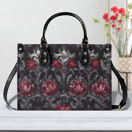 Midnight Peony - Goth Red Flowers Luxury Womens Vegan Leather Handbag