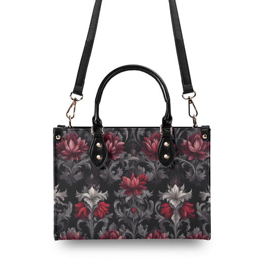 Midnight Peony - Goth Red Flowers Luxury Womens Vegan Leather Handbag