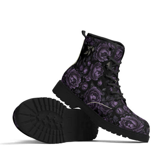 Goth Purple Flowers Womens Vegan Boots